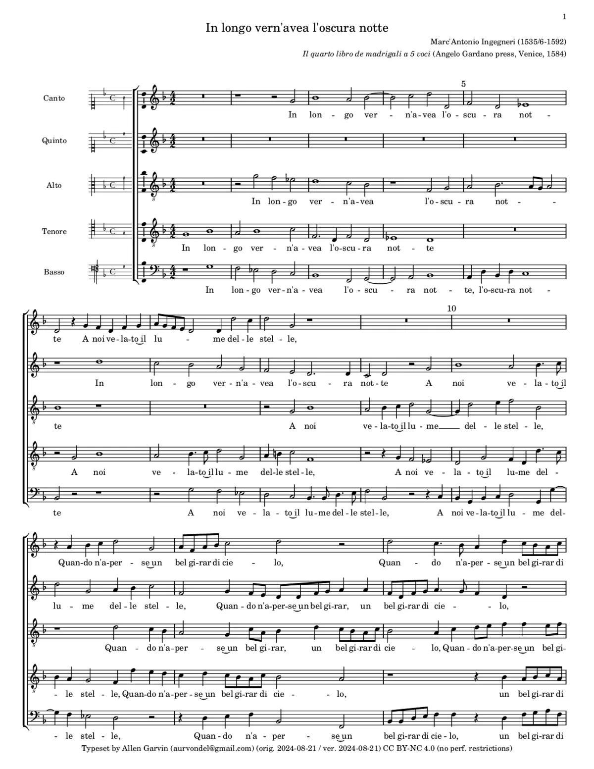 In longo vern'avea l'oscura notte - Page 1