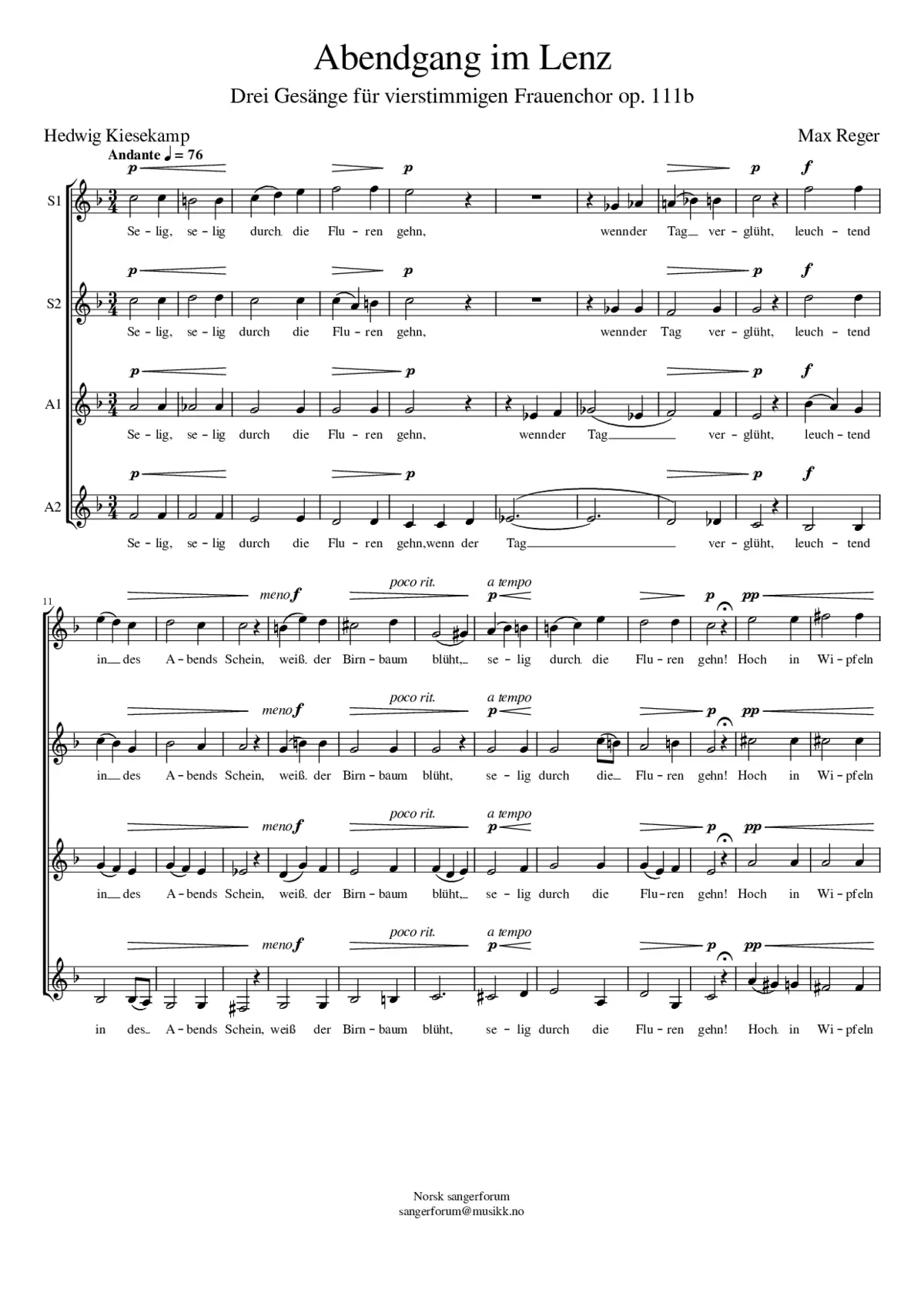Drei Gesänge für Frauenchor Op. 111b - Page 1