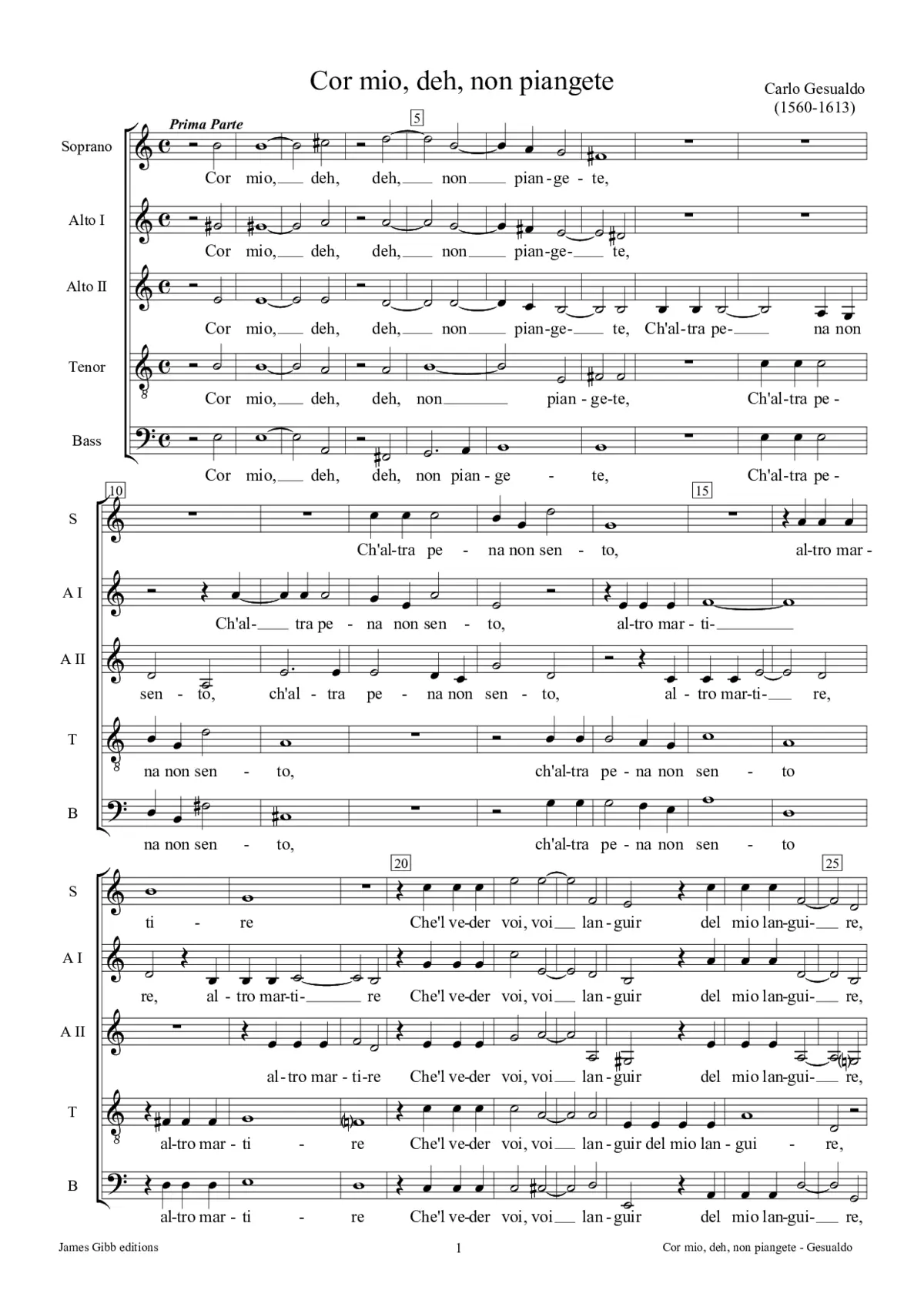 Cor mio, deh, non piangete - Page 1