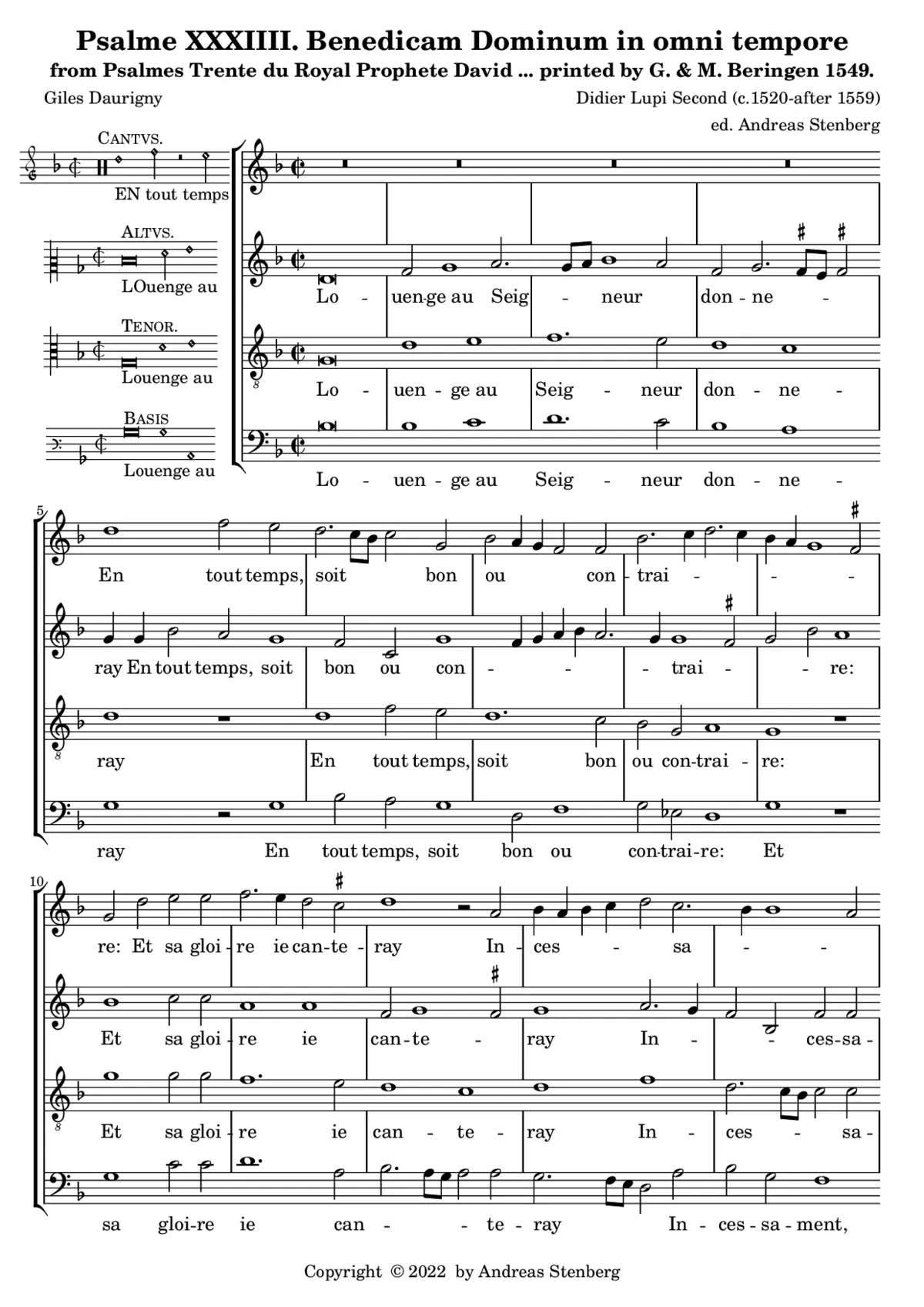 Louenge au Seigneur donneray, Psalme XXXIIII - Page 1
