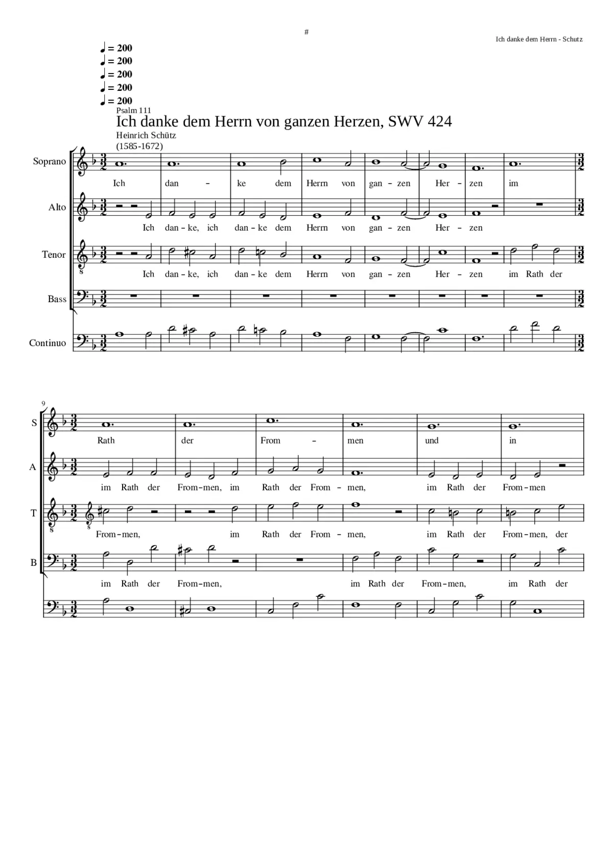 Ich danke dem Herrn von ganzem Herzen SWV 424 - Page 1