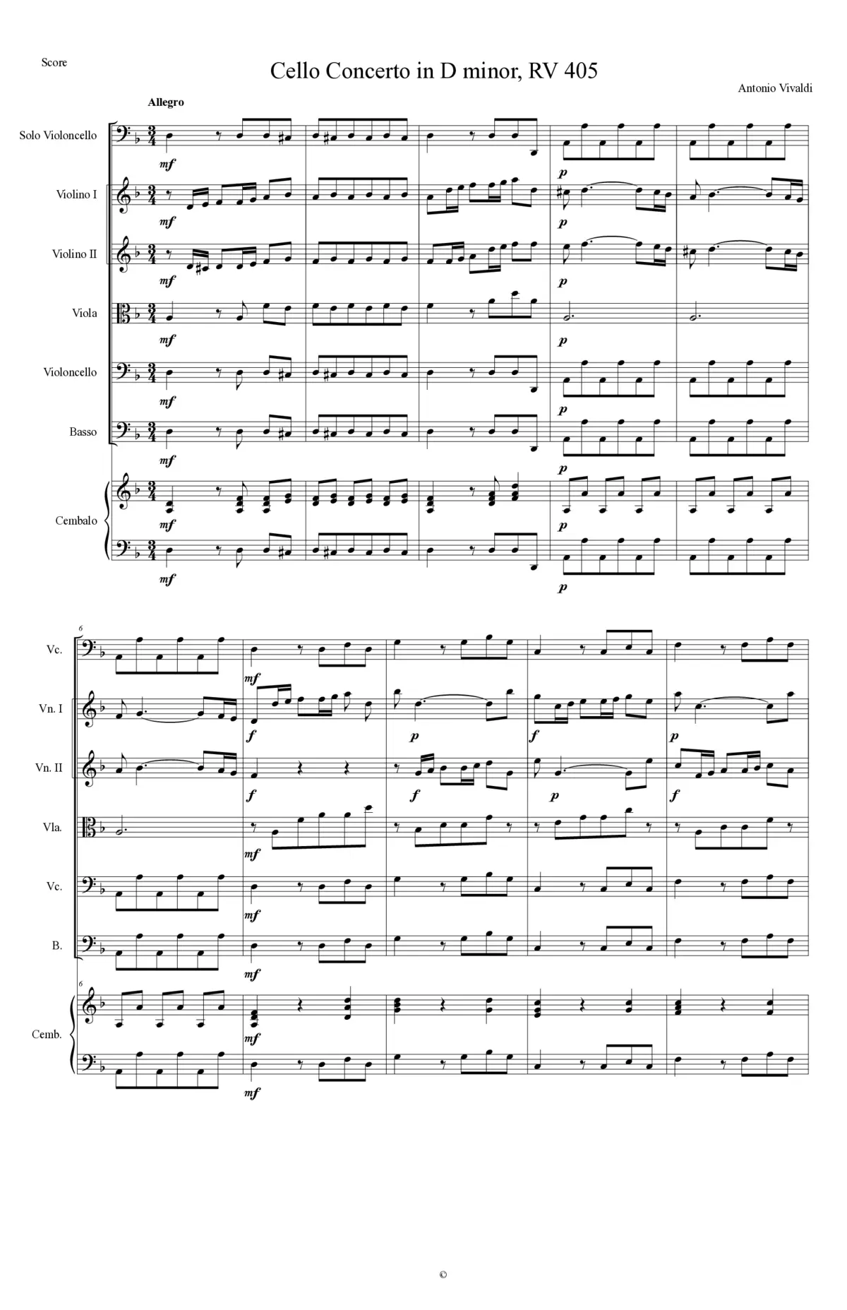 Cello Concerto in D minor - Page 1