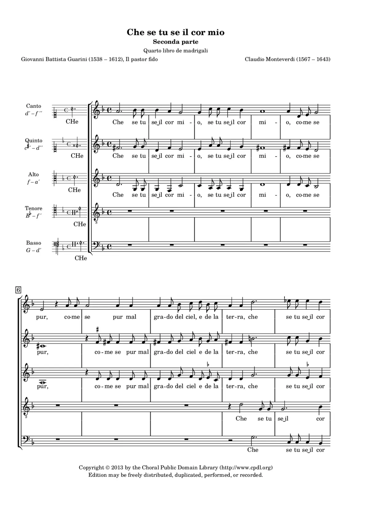 Che se tu se' il cor mio - Page 1