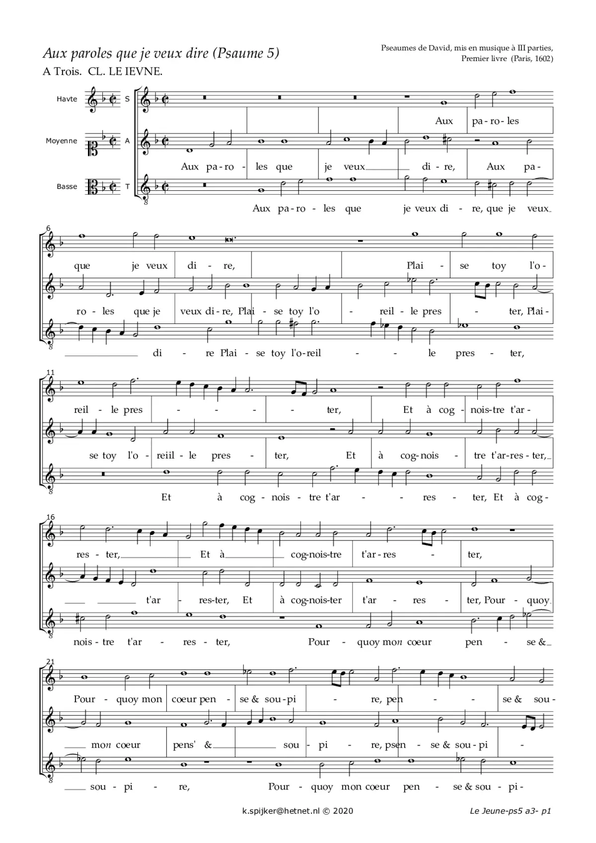 Aux paroles que je veux dire - Page 1