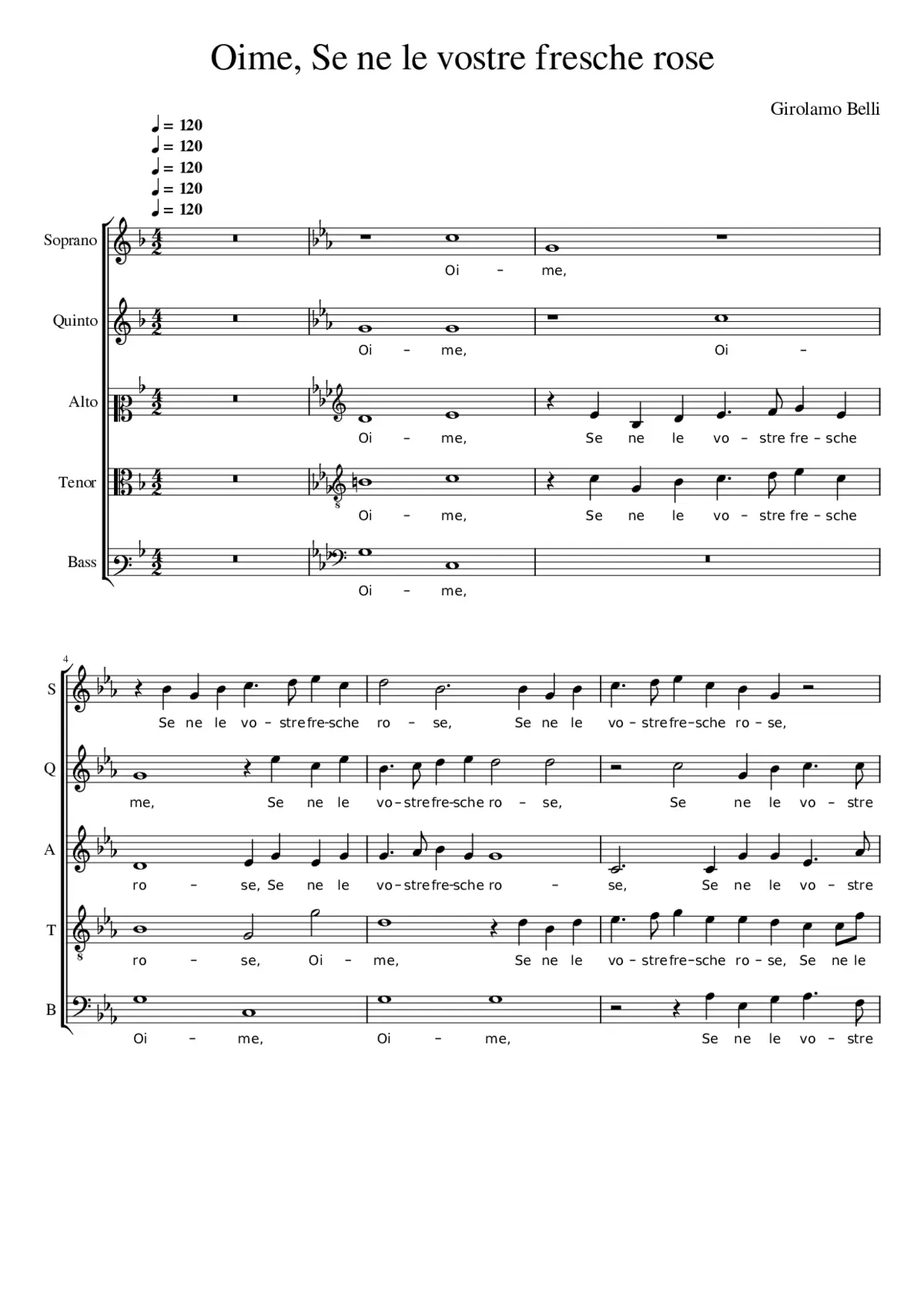 Oime Se ne le vostre fresche rose - Page 1