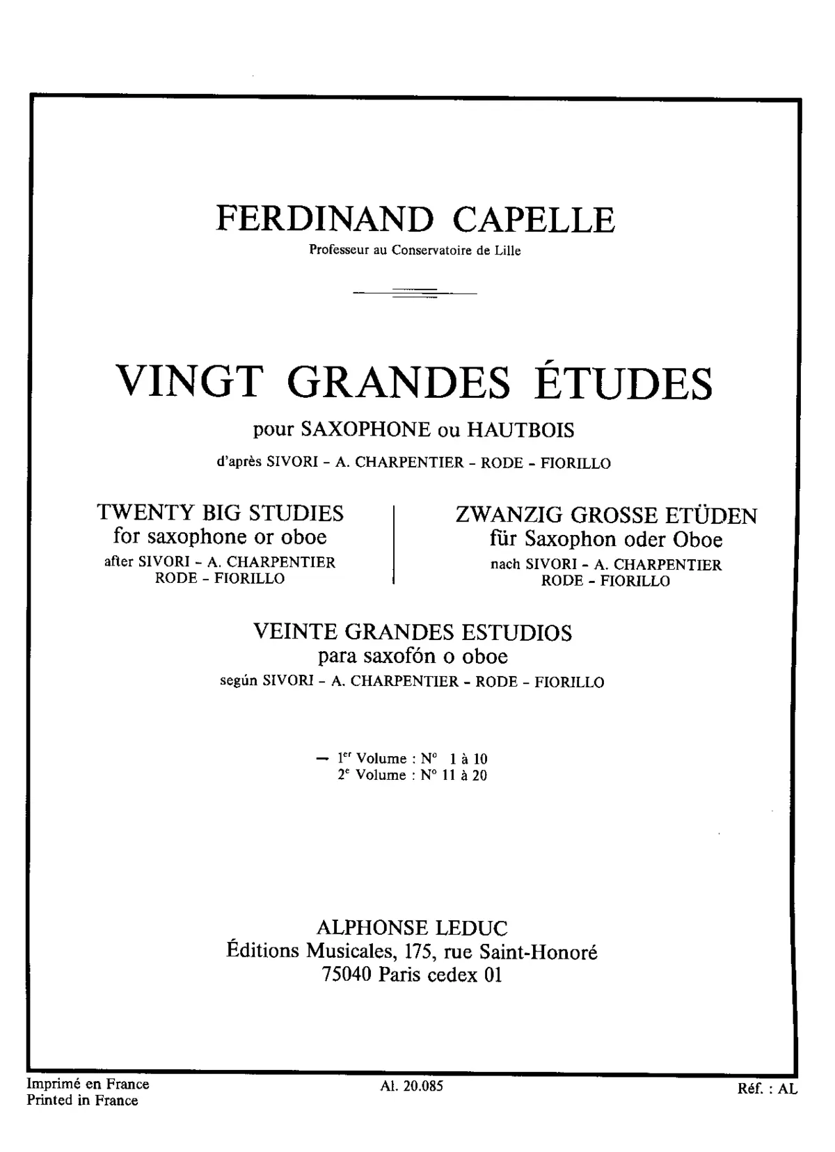 20 Grandes études d'après Sivori, A. Charpentier, Rode, Fiorillo - Page 1