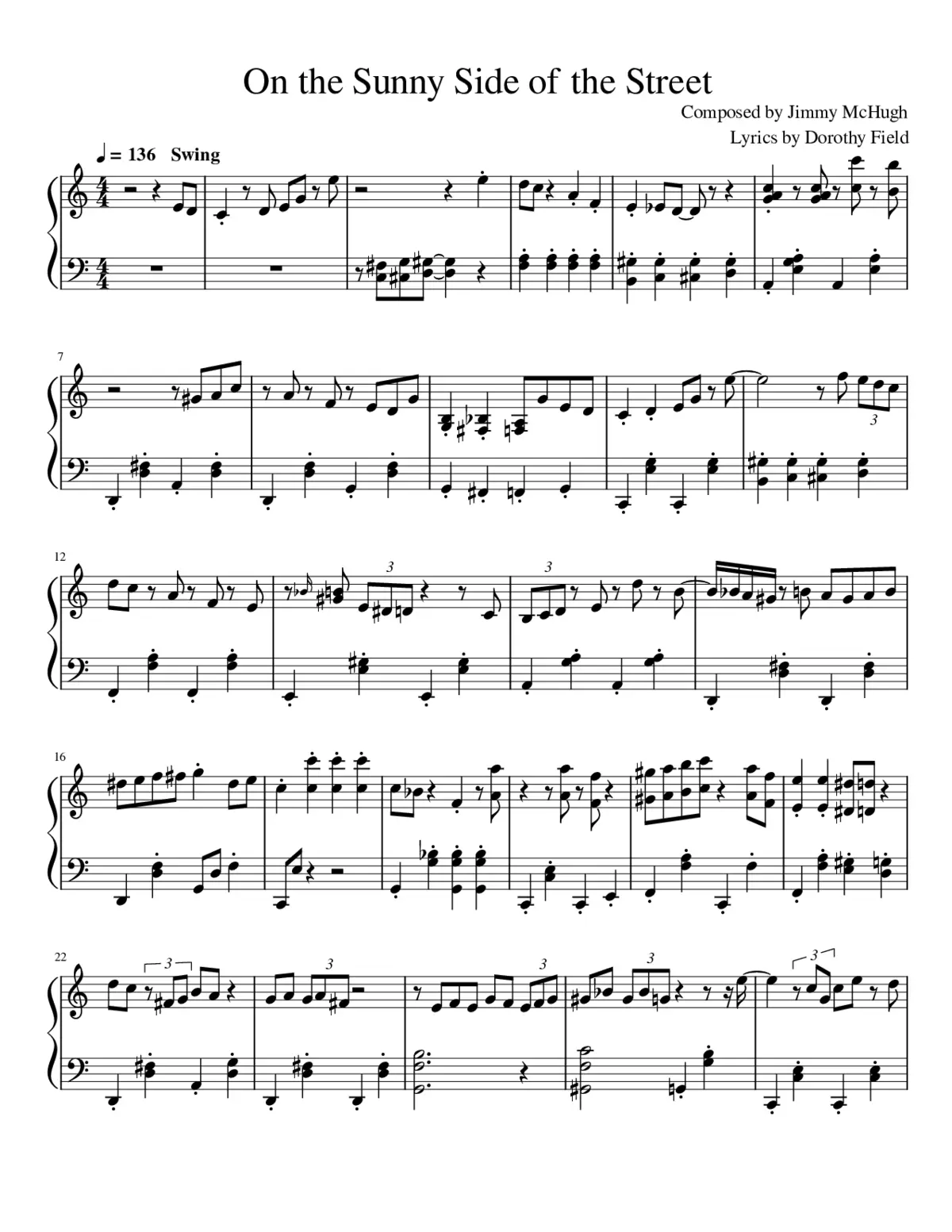 jimmy mchugh dorothy fields - on the sunny side of the street - Page 1