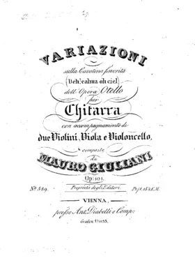 Variations on Deh! calma oh ciel from Othello, for Guitar and String Quartet