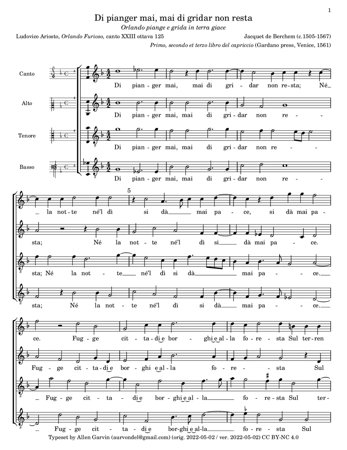 Di pianger mai, mai di gridar non resta - Page 1