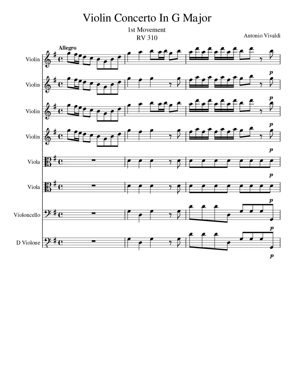 Violin Concerto In G Major Rv 310 - Page 1