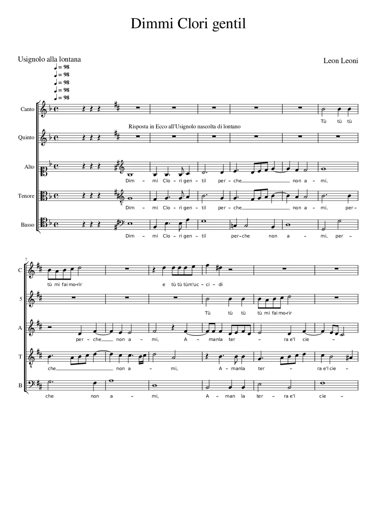 Dimmi Clori gentil - Page 1