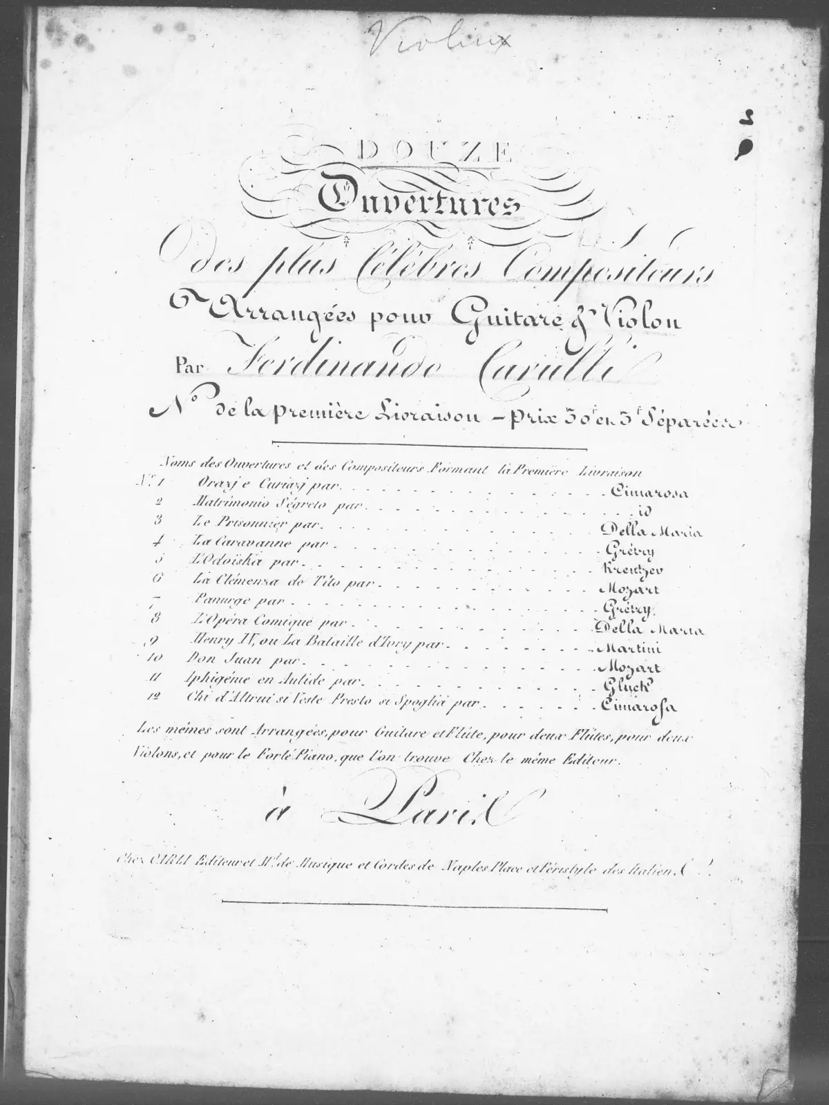 12 Ouvertures des plus Célèbres Compositions arrangées pour Guitare & Violon - Page 1
