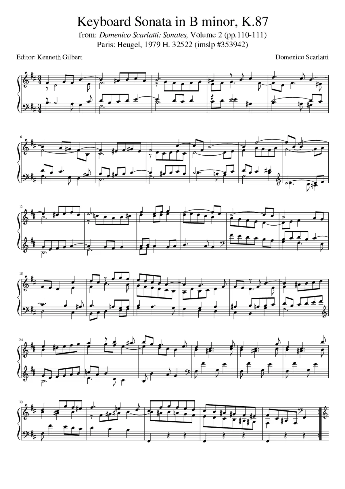 Keyboard Sonata in B minor K.87 - Page 1