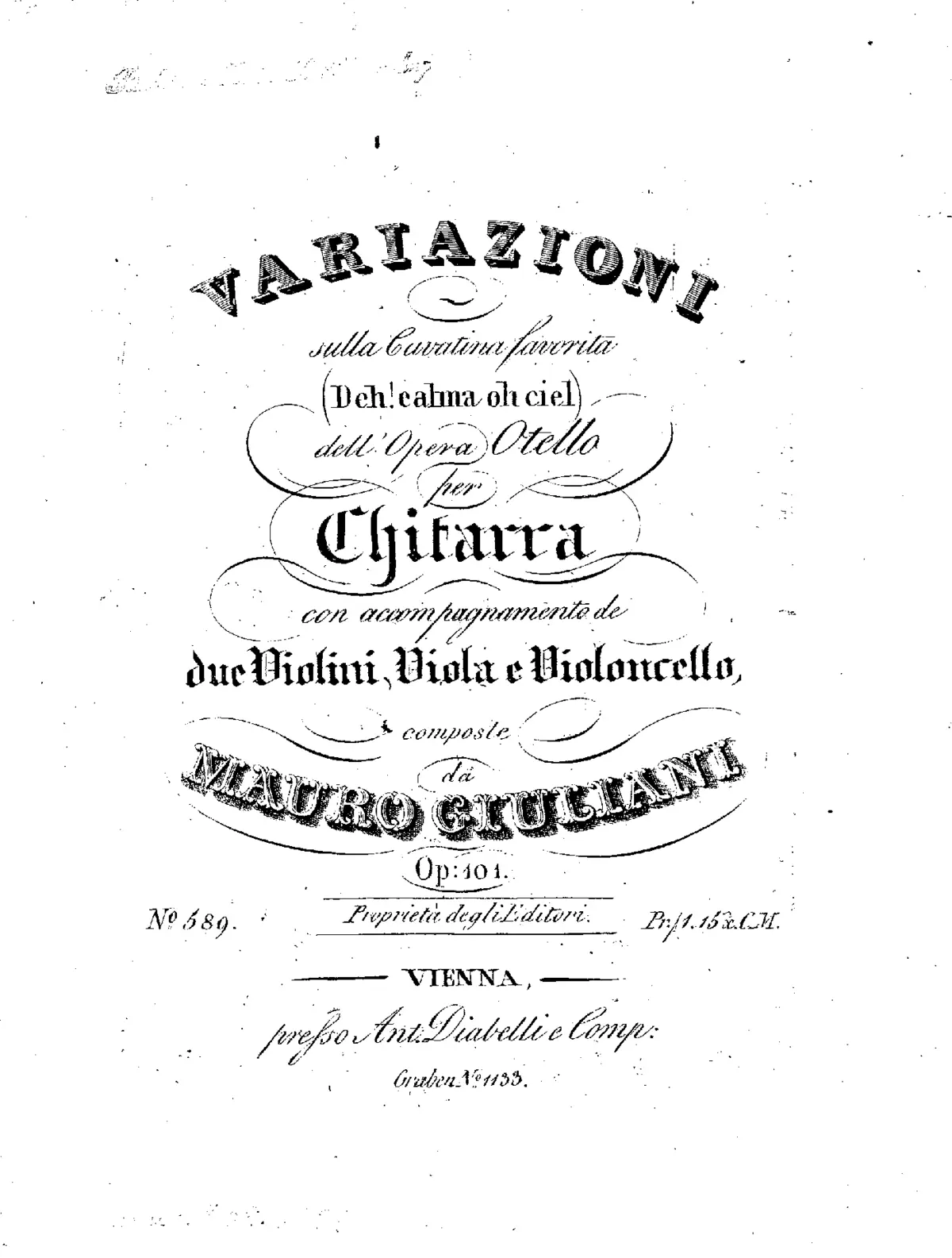 Variations on Deh! calma oh ciel from Othello, for Guitar and String Quartet - Page 1