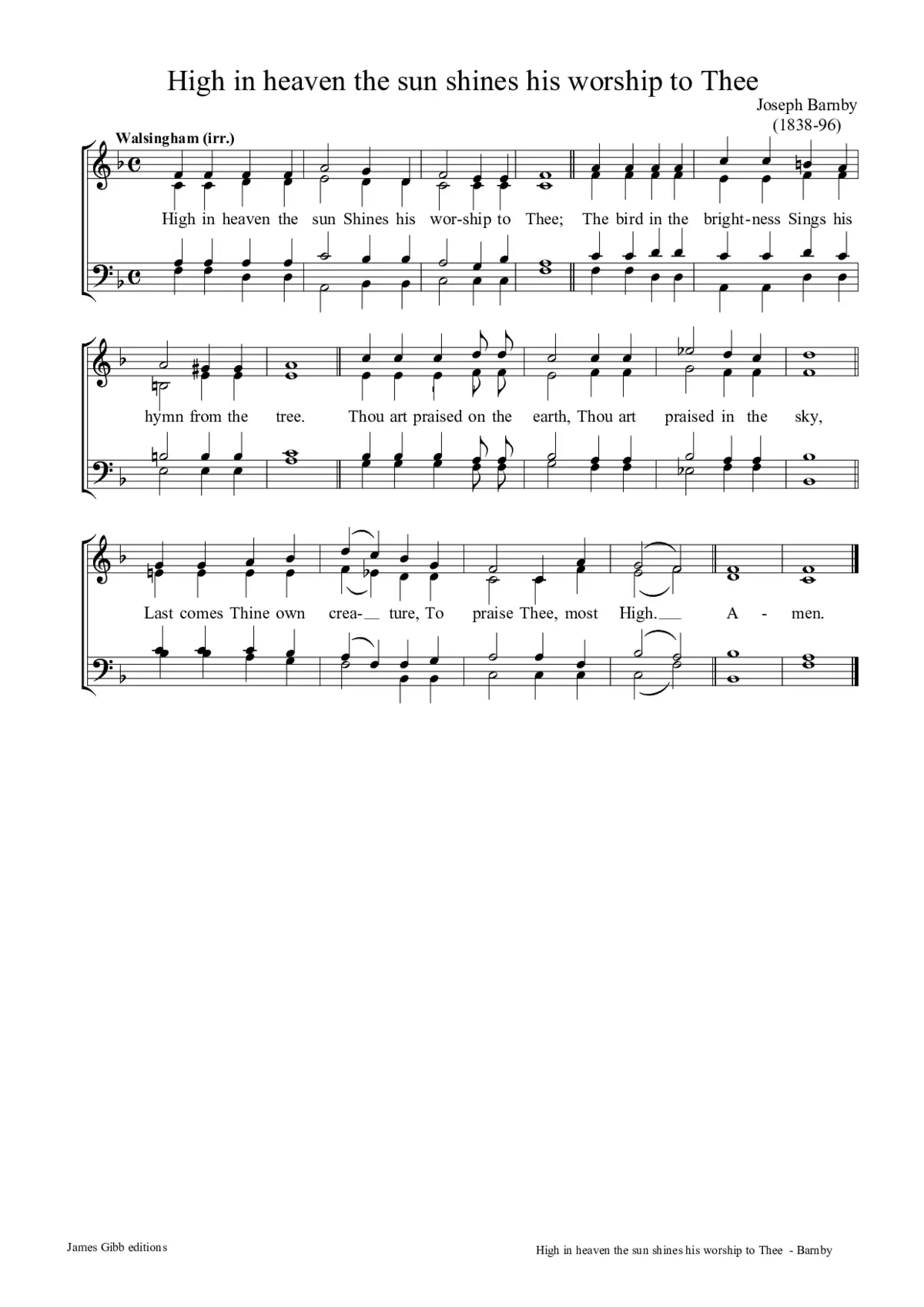 High in heaven the sun shines his worship to Thee - Page 1