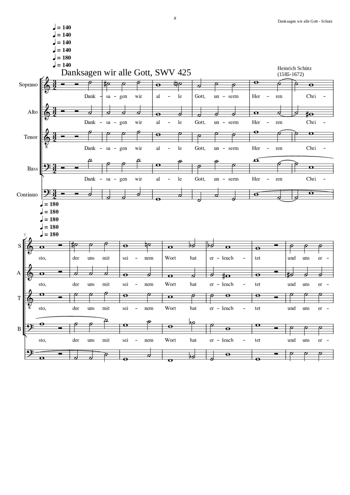 Dank sagen wir alle Gott SWV 425 - Page 1