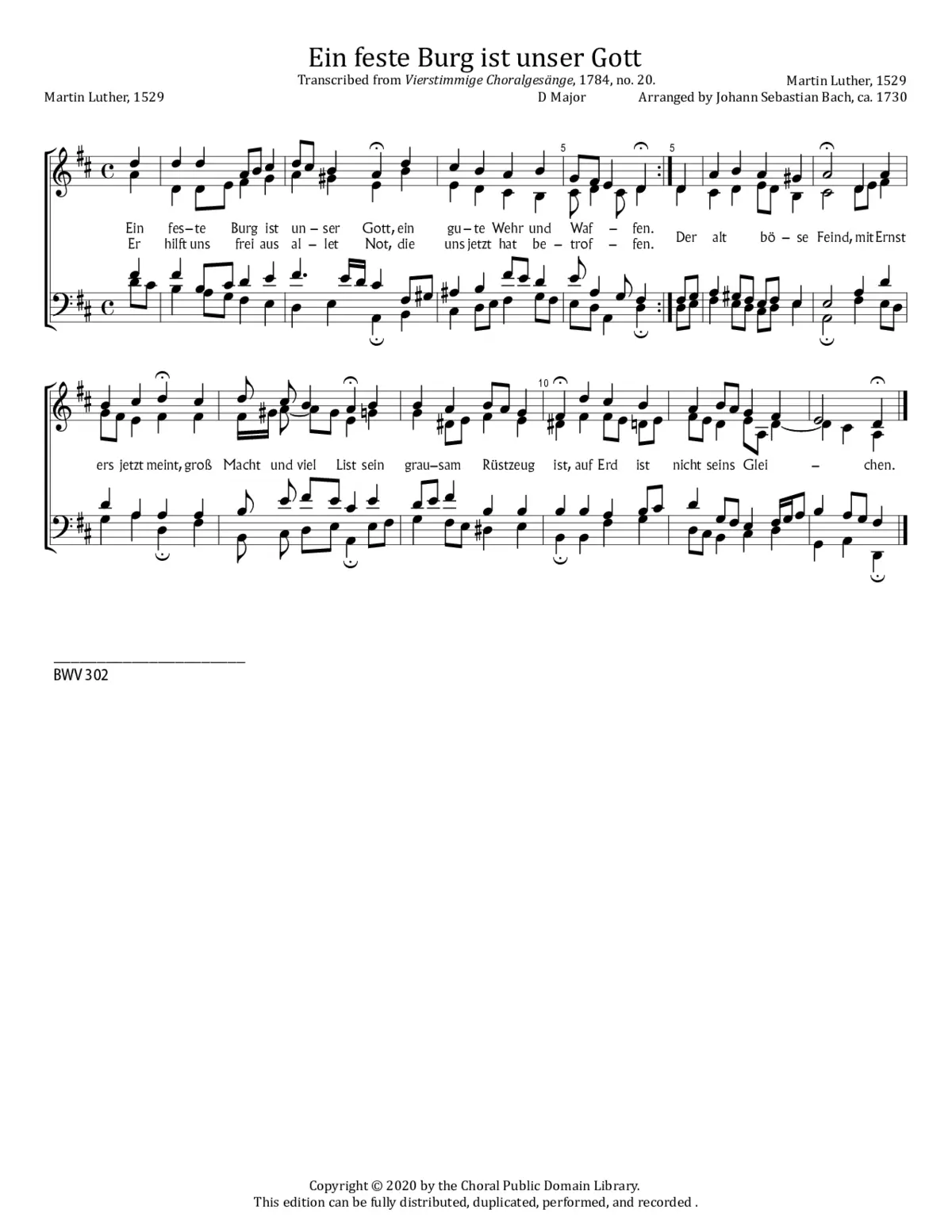 Ein feste Burg ist unser Gott, BWV 302 - Page 1