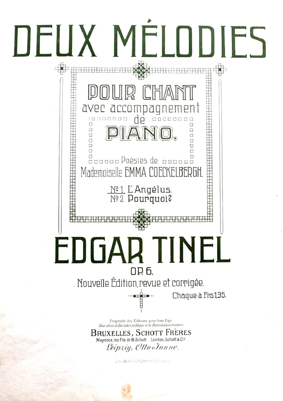Deux Mélodies pour chant et accompagnement de piano - Page 1