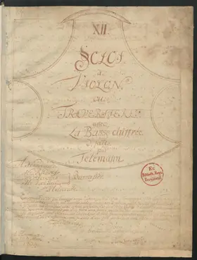 XII Solos à violon ou traversiere avec la basse chiffrée