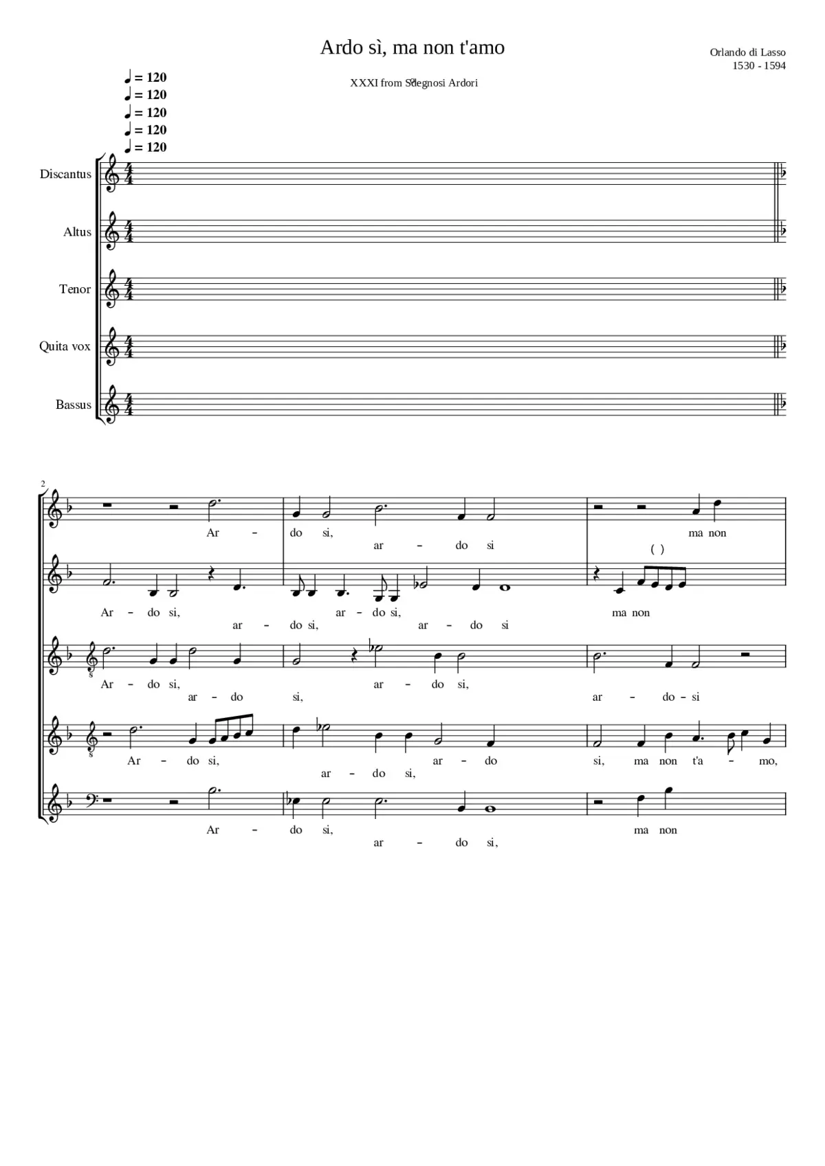 Ardo sì ma non t'amo (Lasso's 1st setting may be found here.) - Page 1