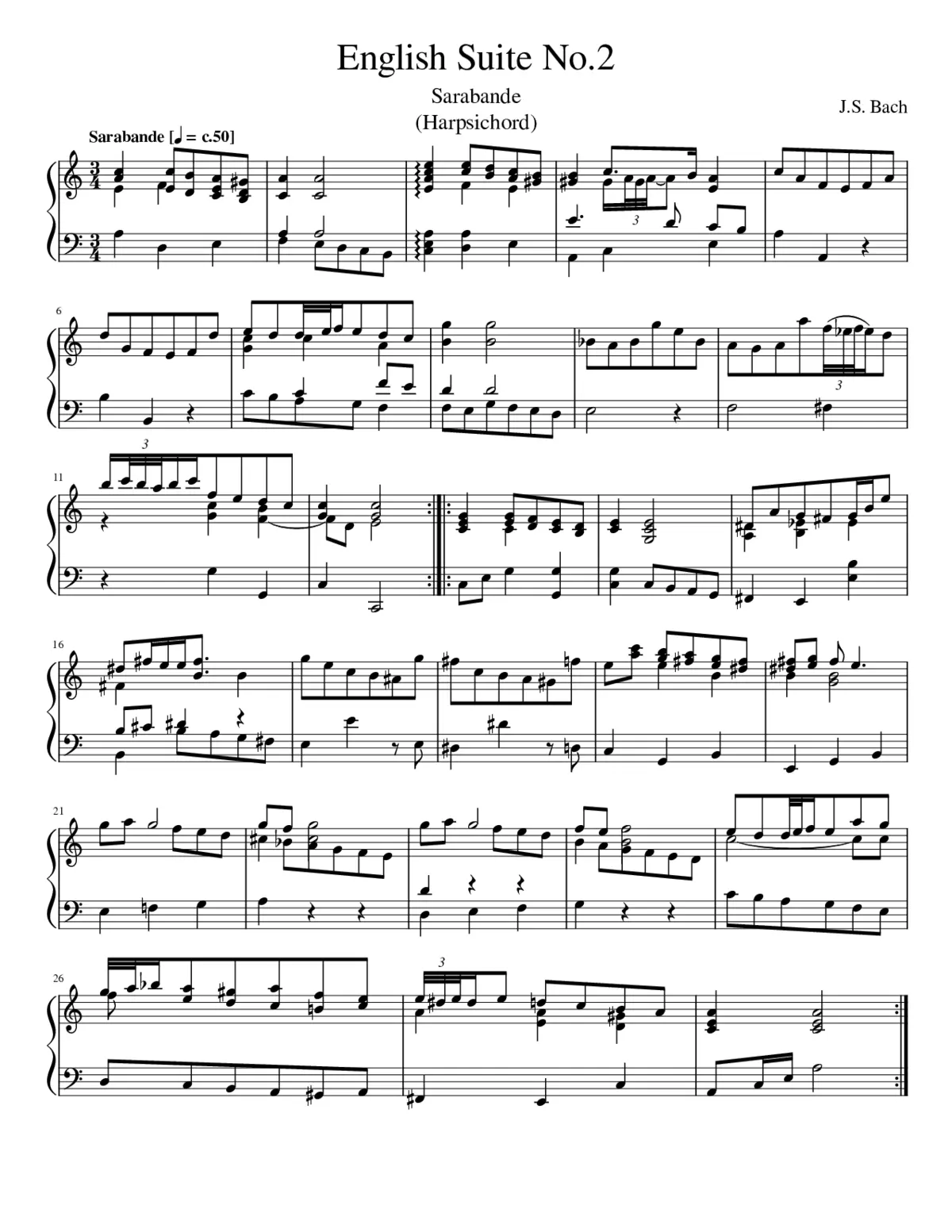 English Suite No.2 in A minor BWV 807 - Page 1