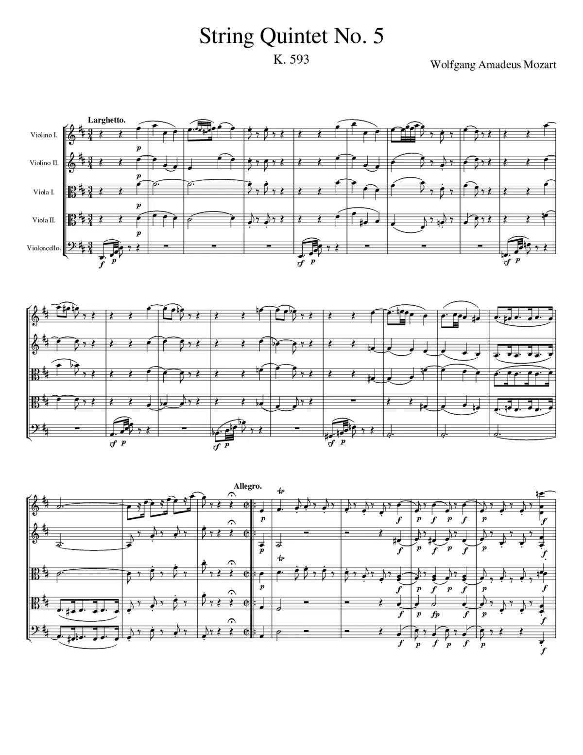 String Quintet Number 5 in D Major - Page 1