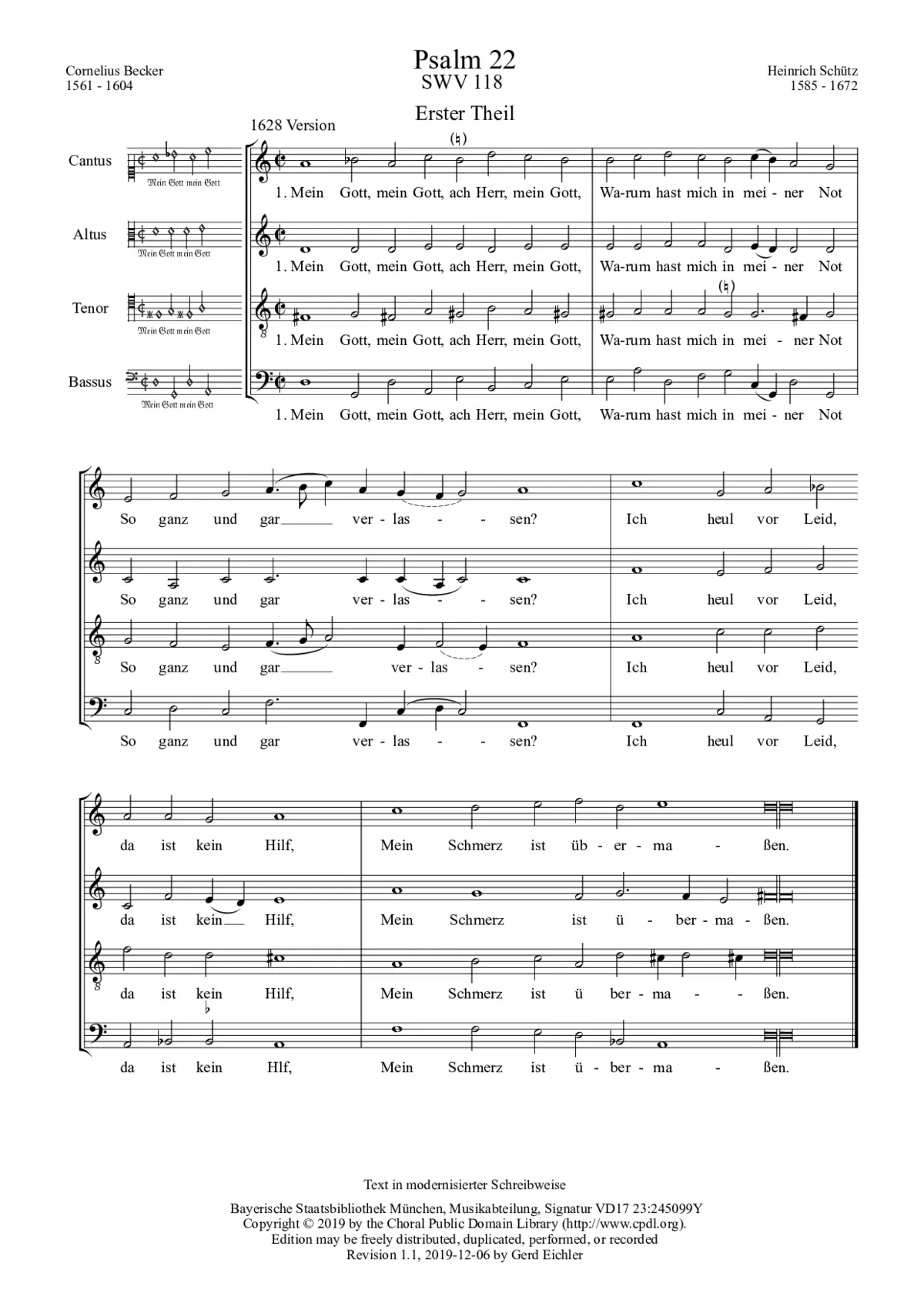 Mein Gott, mein Gott, ach Herr, mein Gott, SWV 118 - Page 1