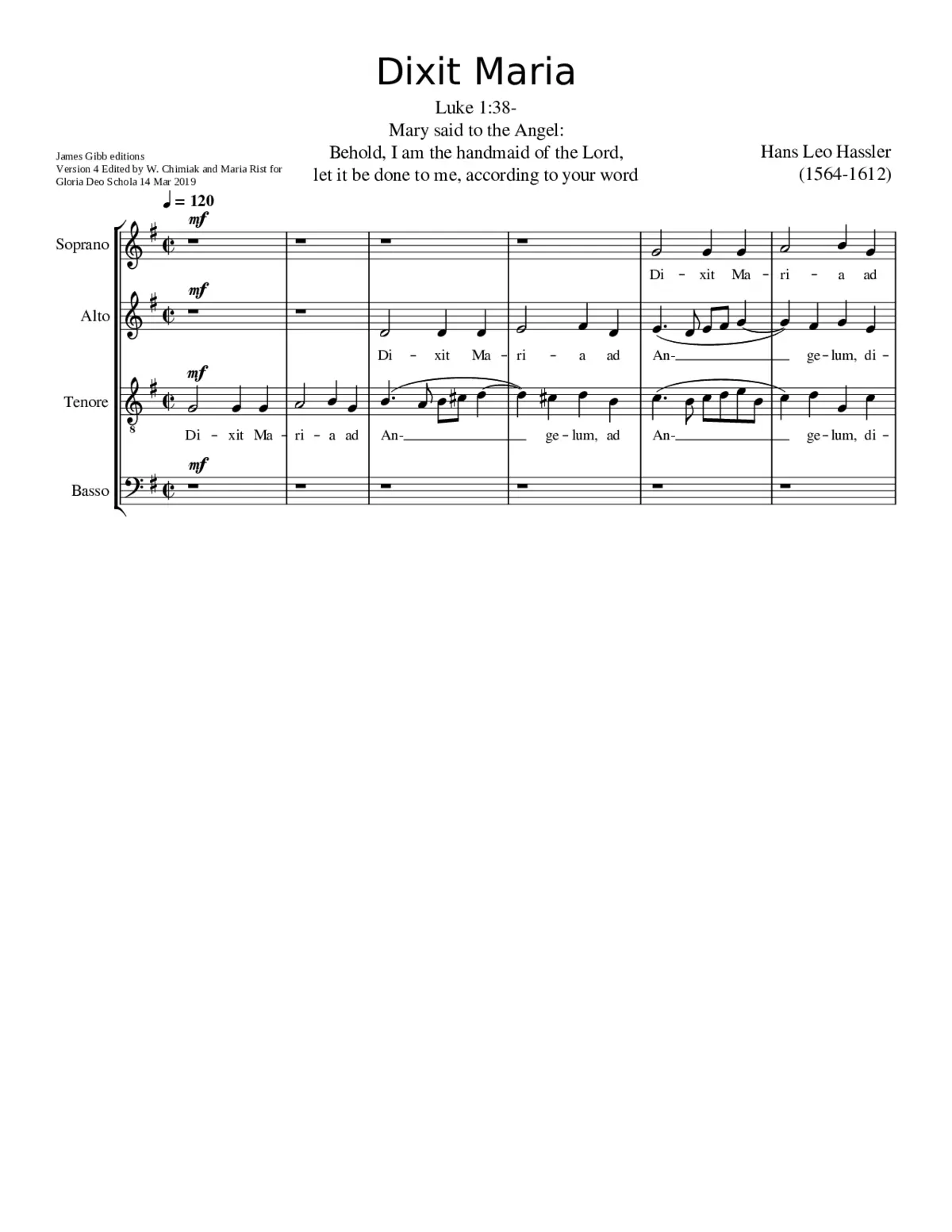 Dixit Maria ad Angelum - Hans Leo Hassler - Page 1
