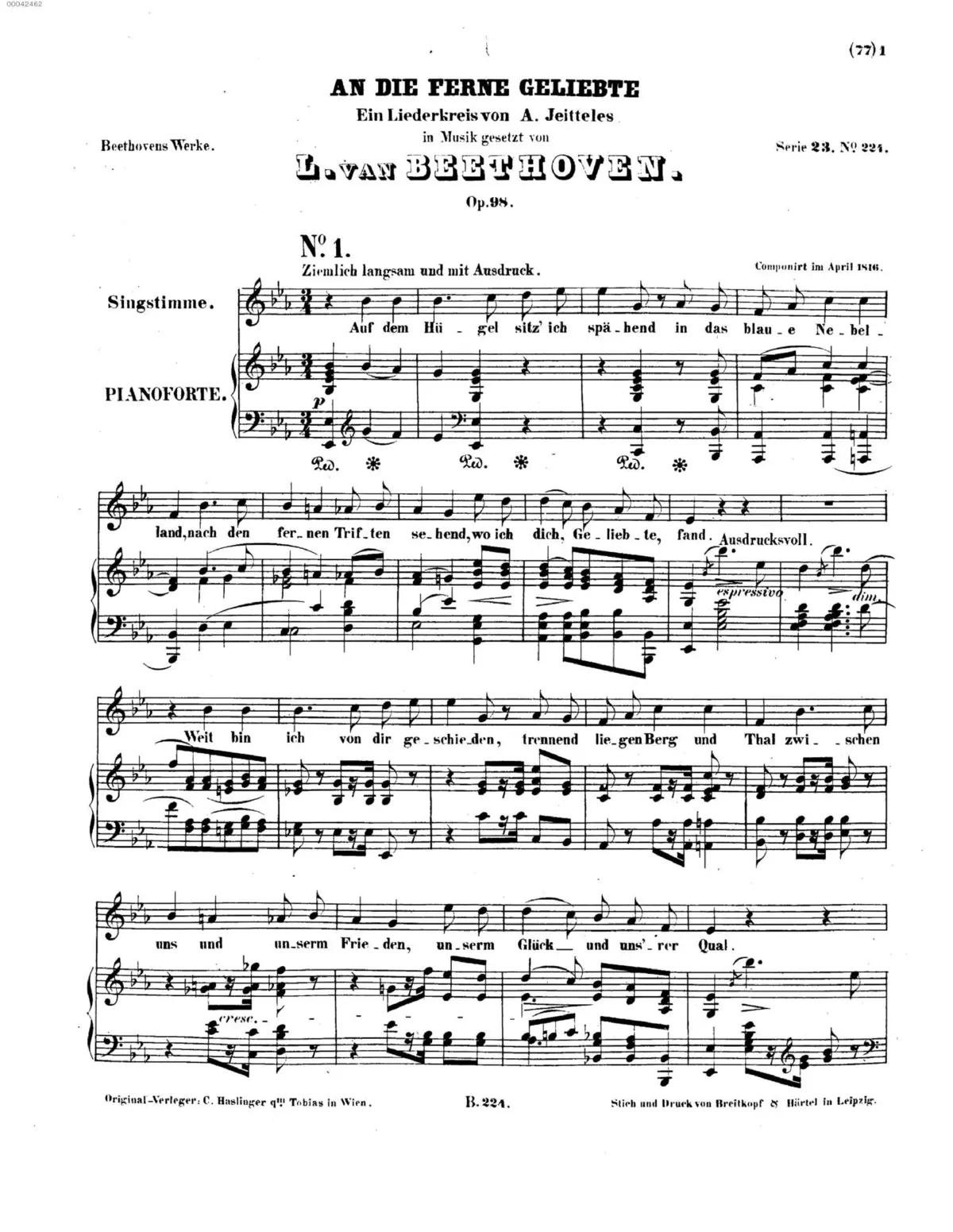 An die ferne Geliebte ("To the Distant Beloved") - Page 1