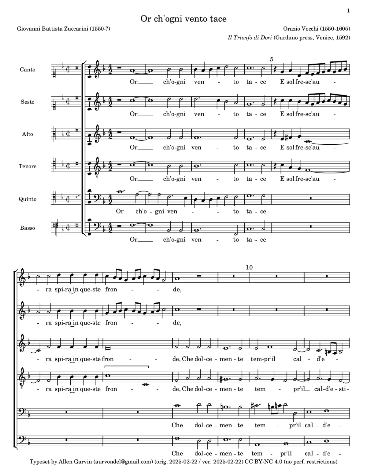 Hor ch'ogni vento tace - Page 1