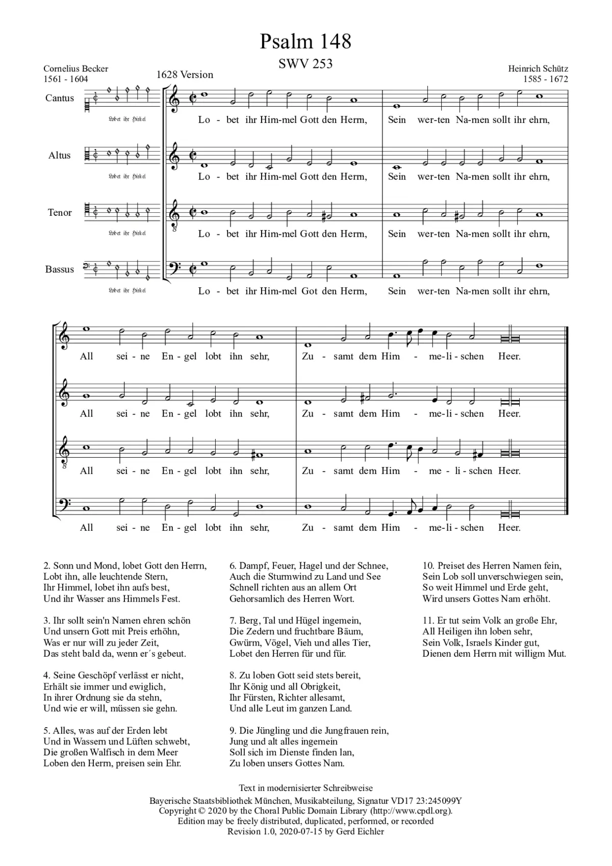 Lobet, ihr Himmel, Gott den Herrn, SWV 253 - Page 1