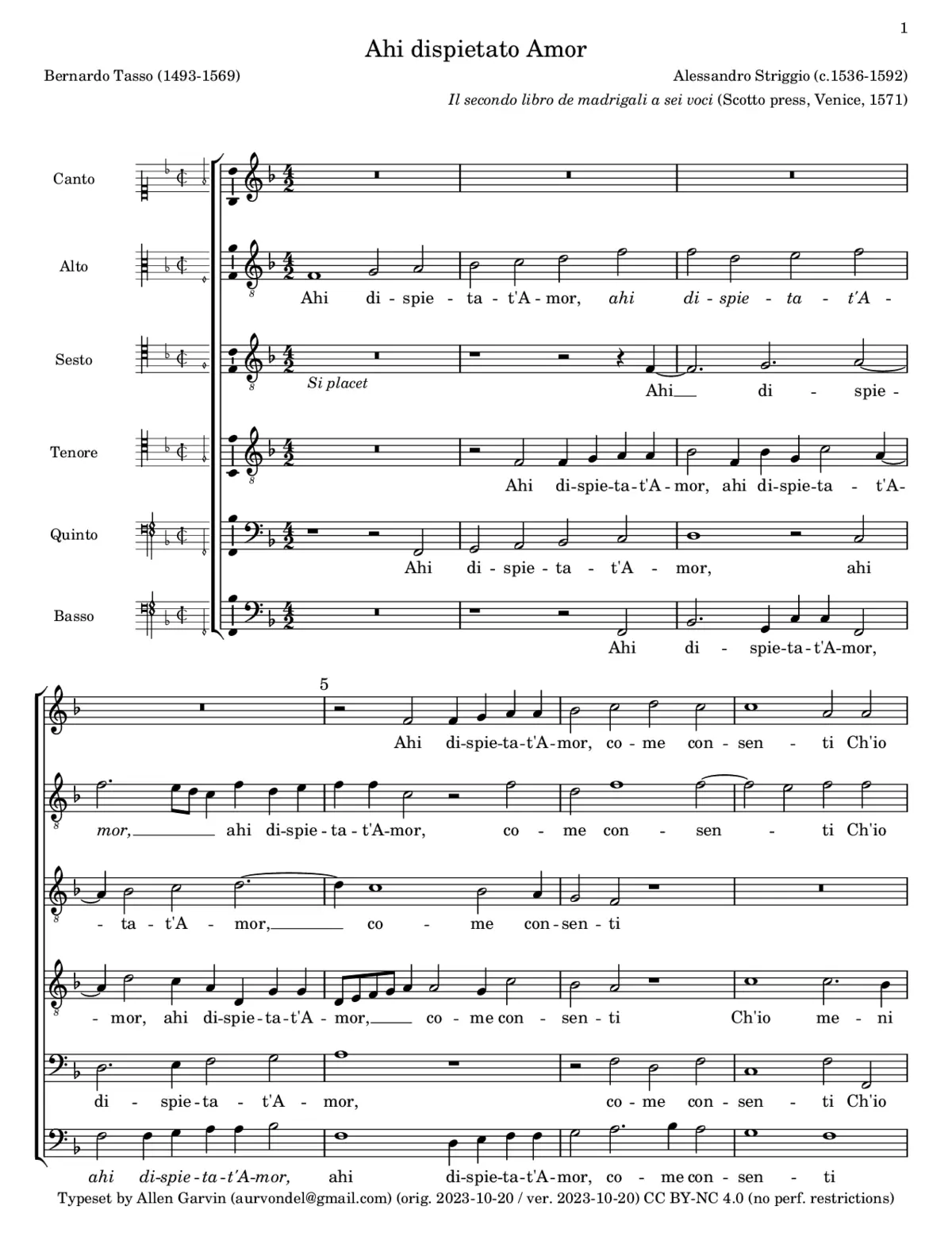 Ahi dispietato Amor, come consenti - Page 1