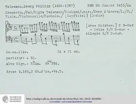 Concerto for 2 Oboes d'Amore and Cello