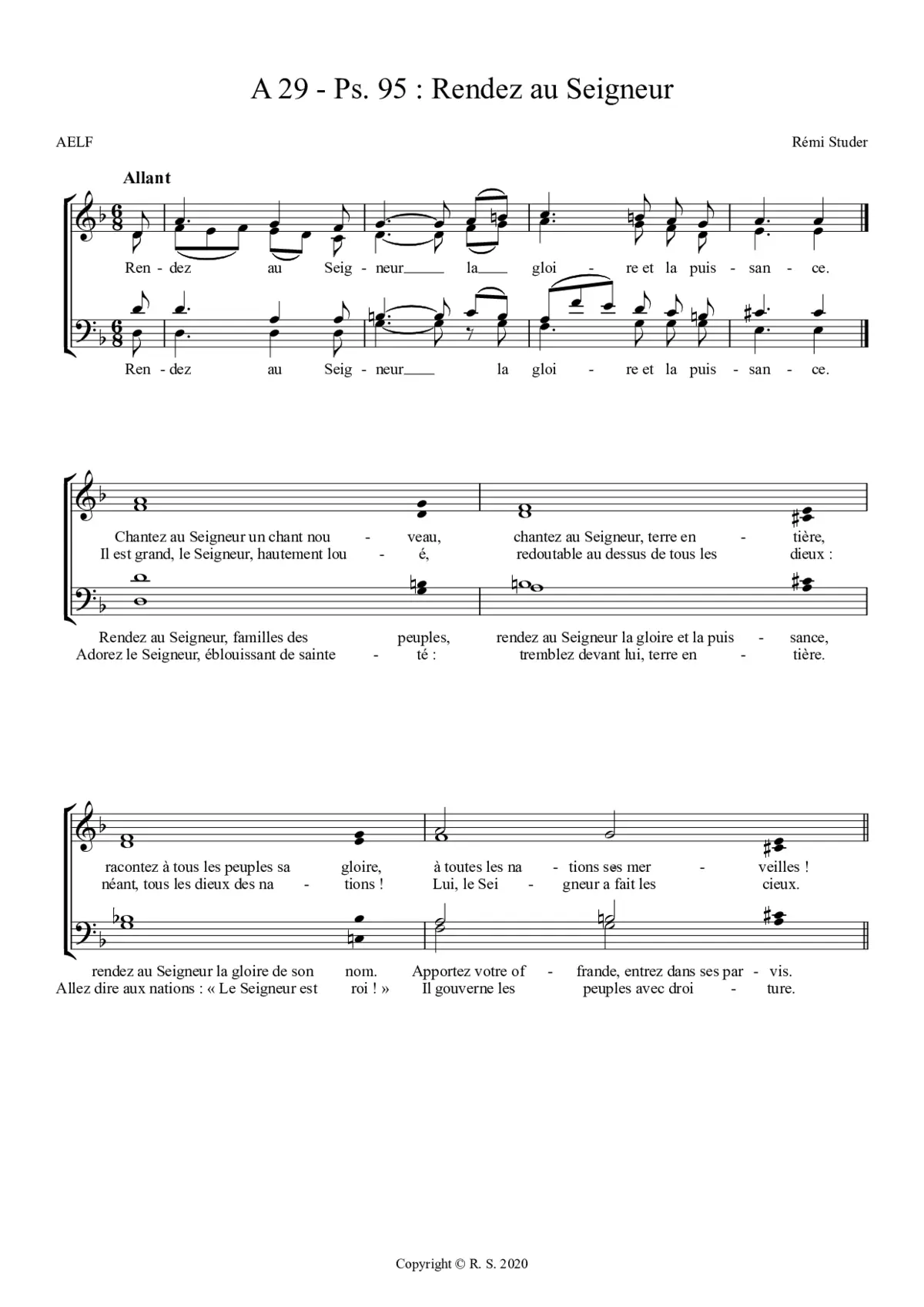 A 29 : Ps. 95 : Rendez au Seigneur - Page 1