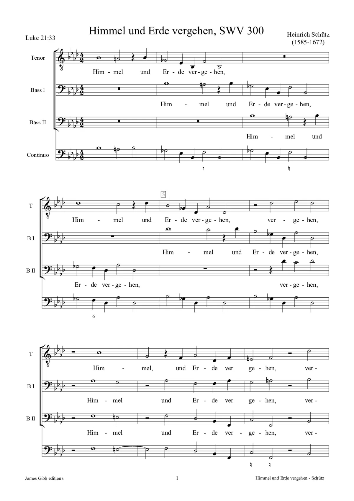 Himmel und Erde vergehen, SWV 300 - Page 1