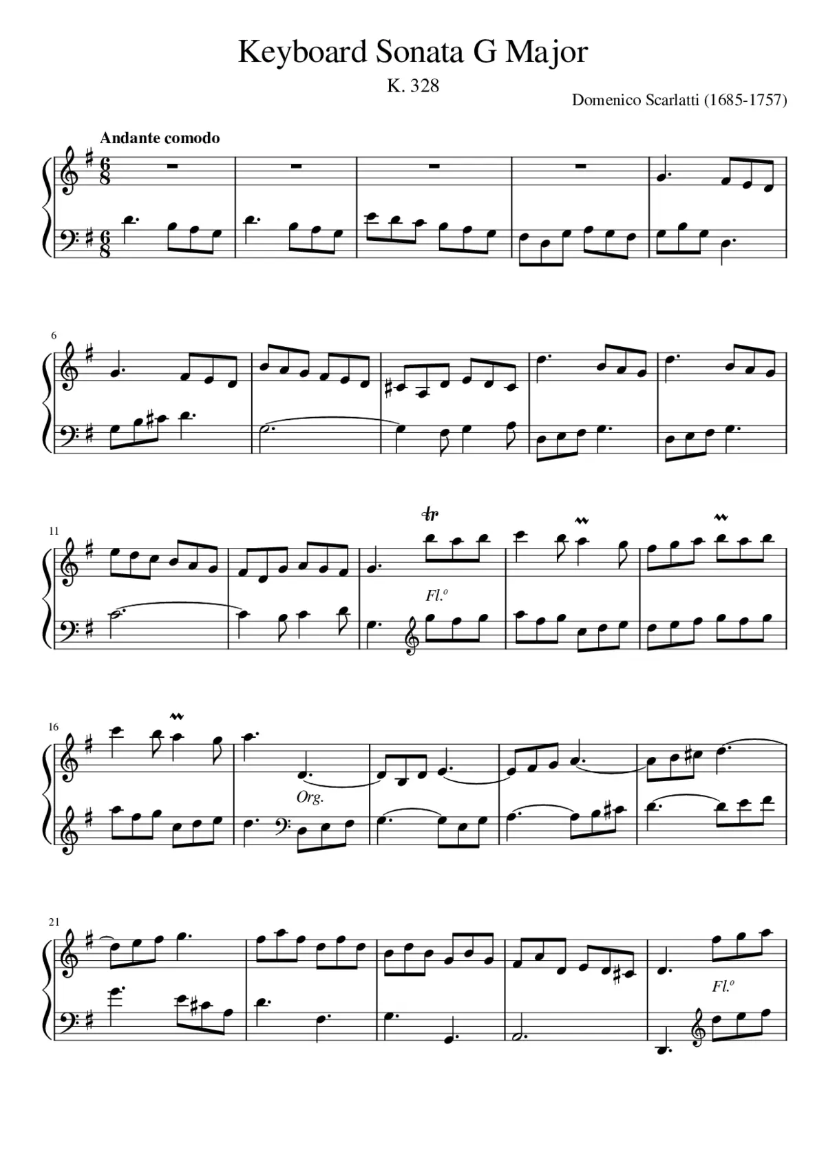 Keyboard Sonata in G Major K. 328 - Page 1