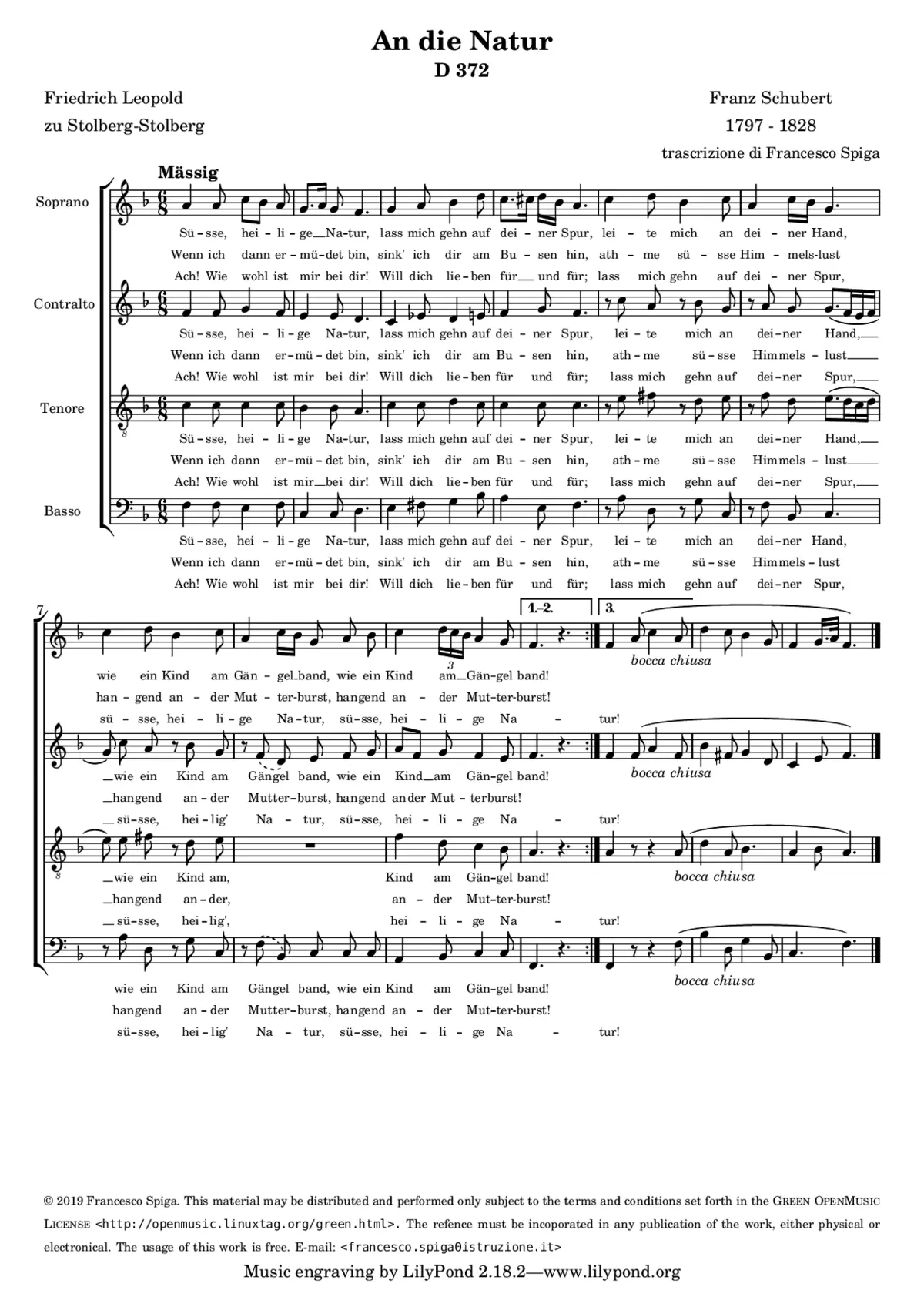 An die Natur, D 372 - Page 1