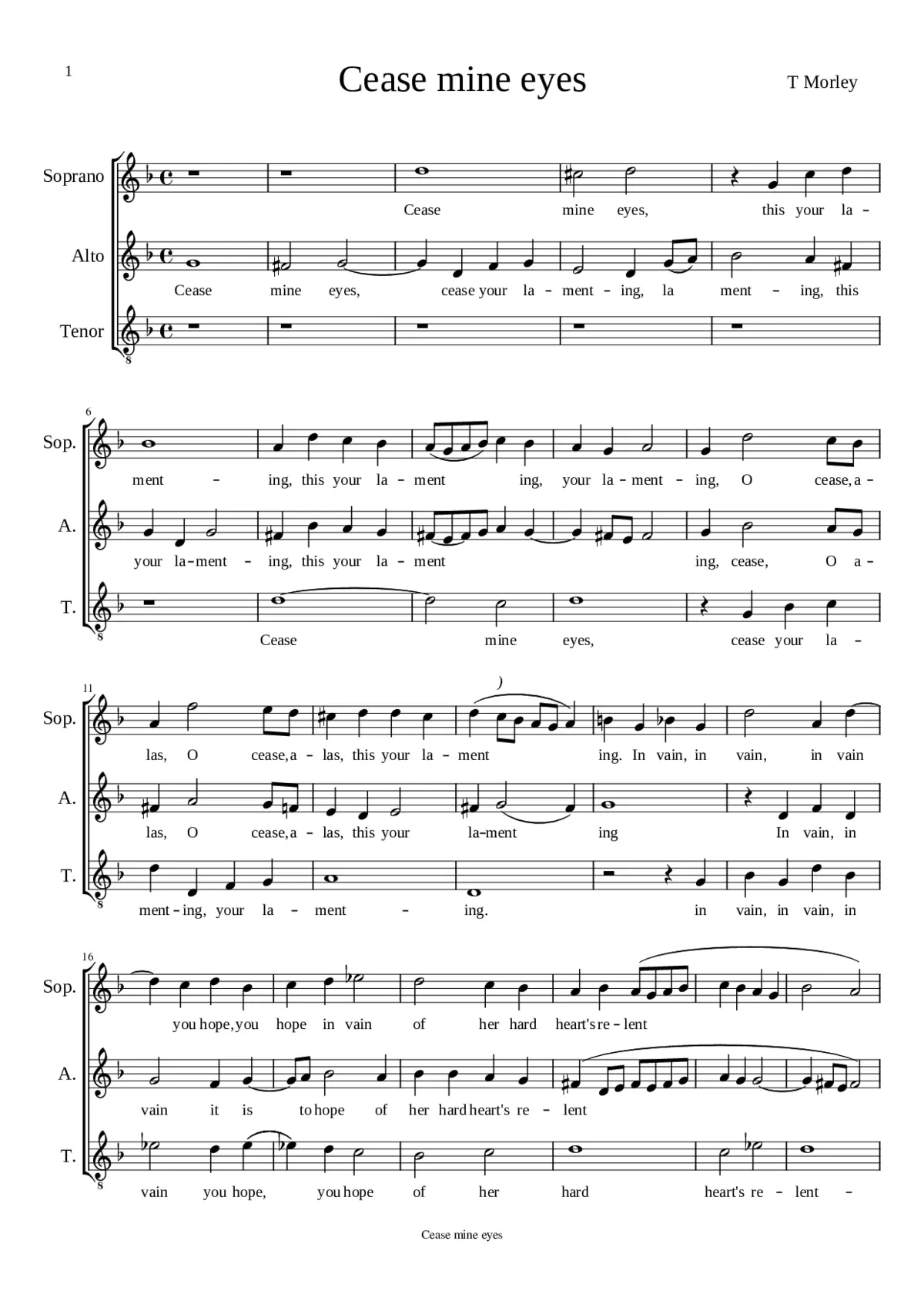 Cease mine eyes - Thomas Morley - Page 1