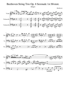 Beethovern String Trio Op. 8 Serenade 1st Movement For Violin & Two Cellos