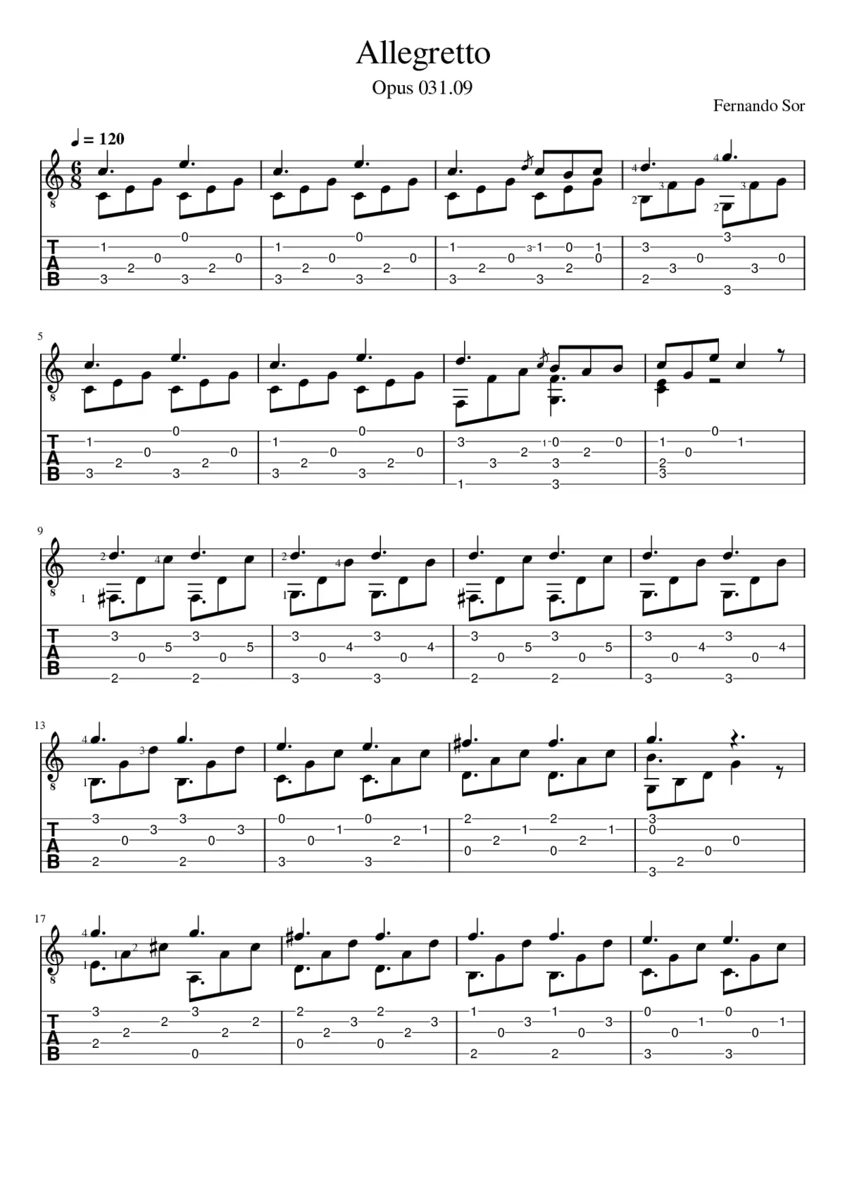 Fernando Sor - Opus 31.09 - Allegretto - Page 1