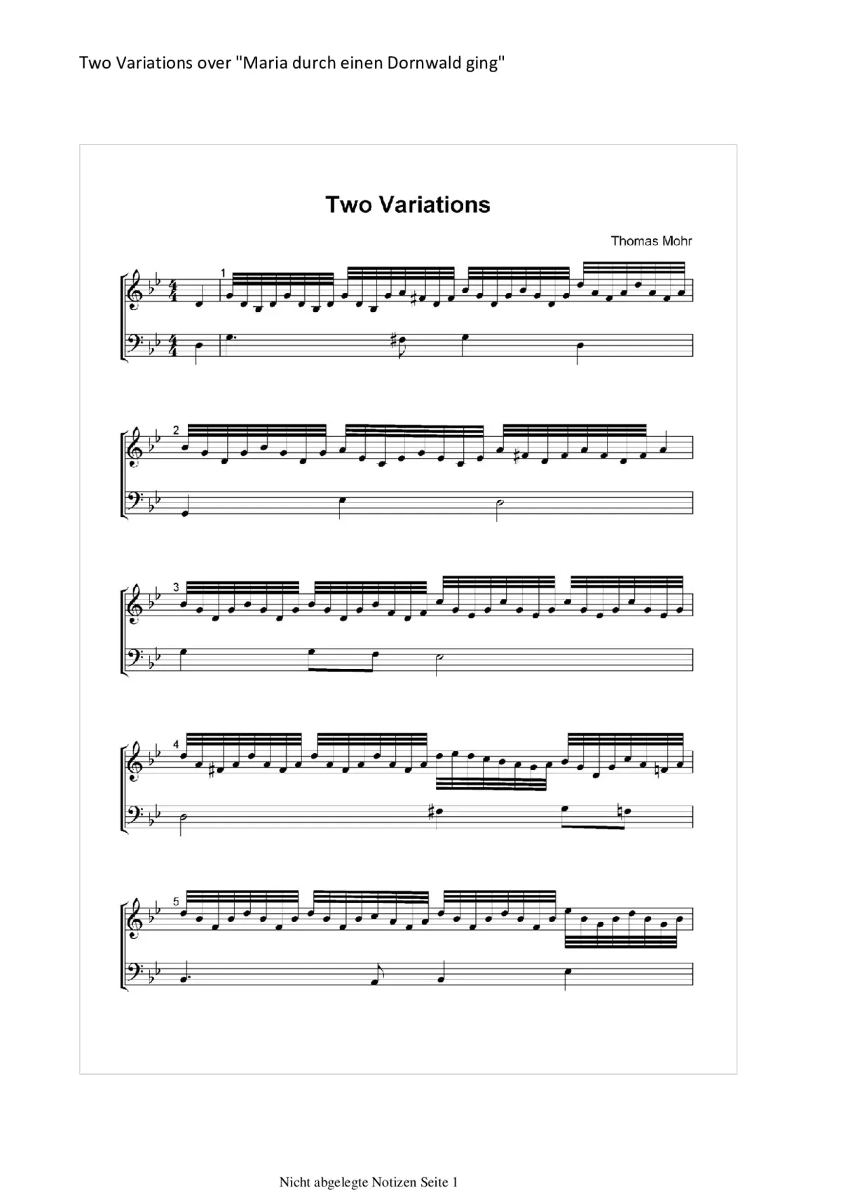 Two Variations over 'Maria durch den Dornwald ging' - Page 1