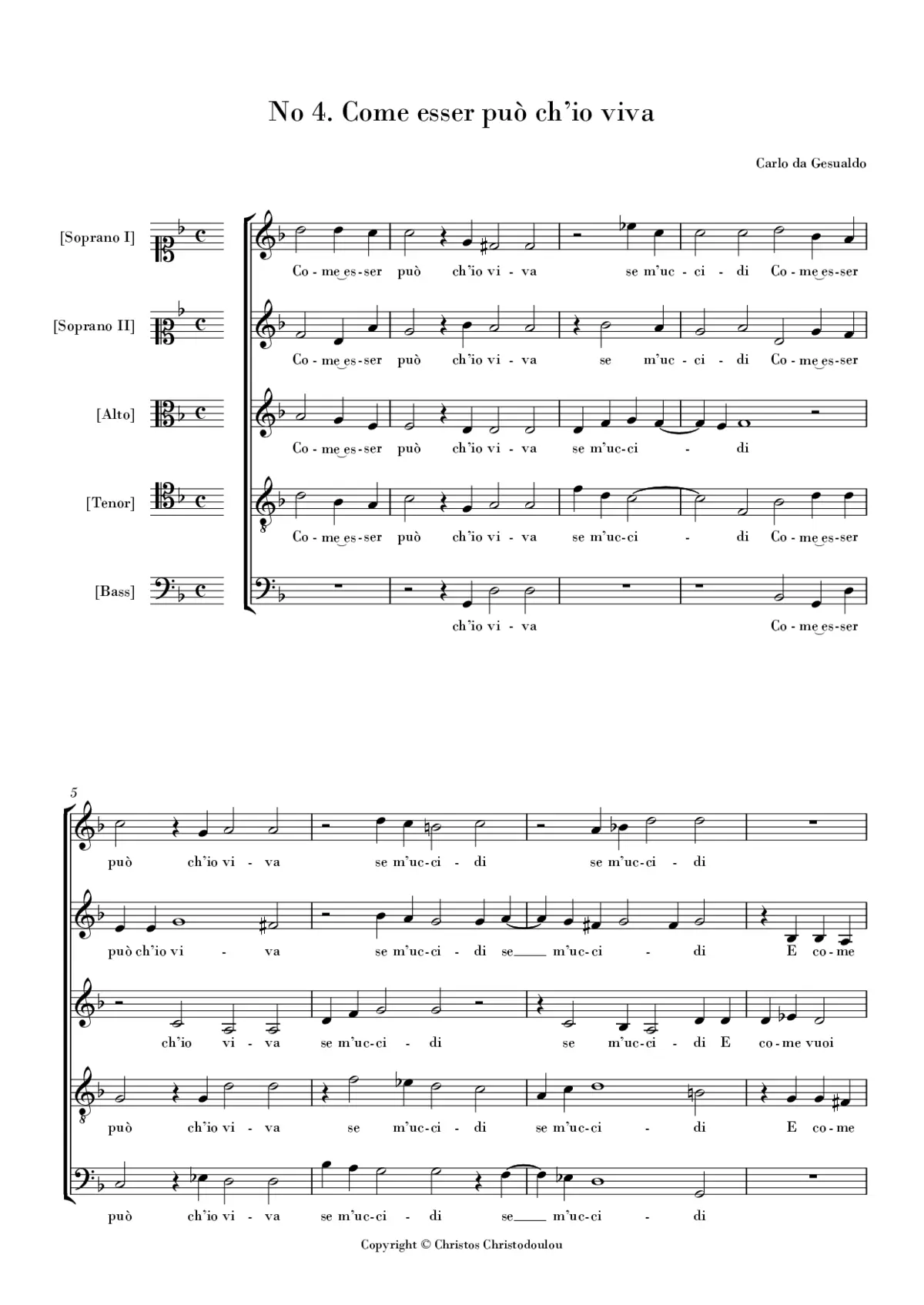 Com'esser può ch'io viva - Page 1