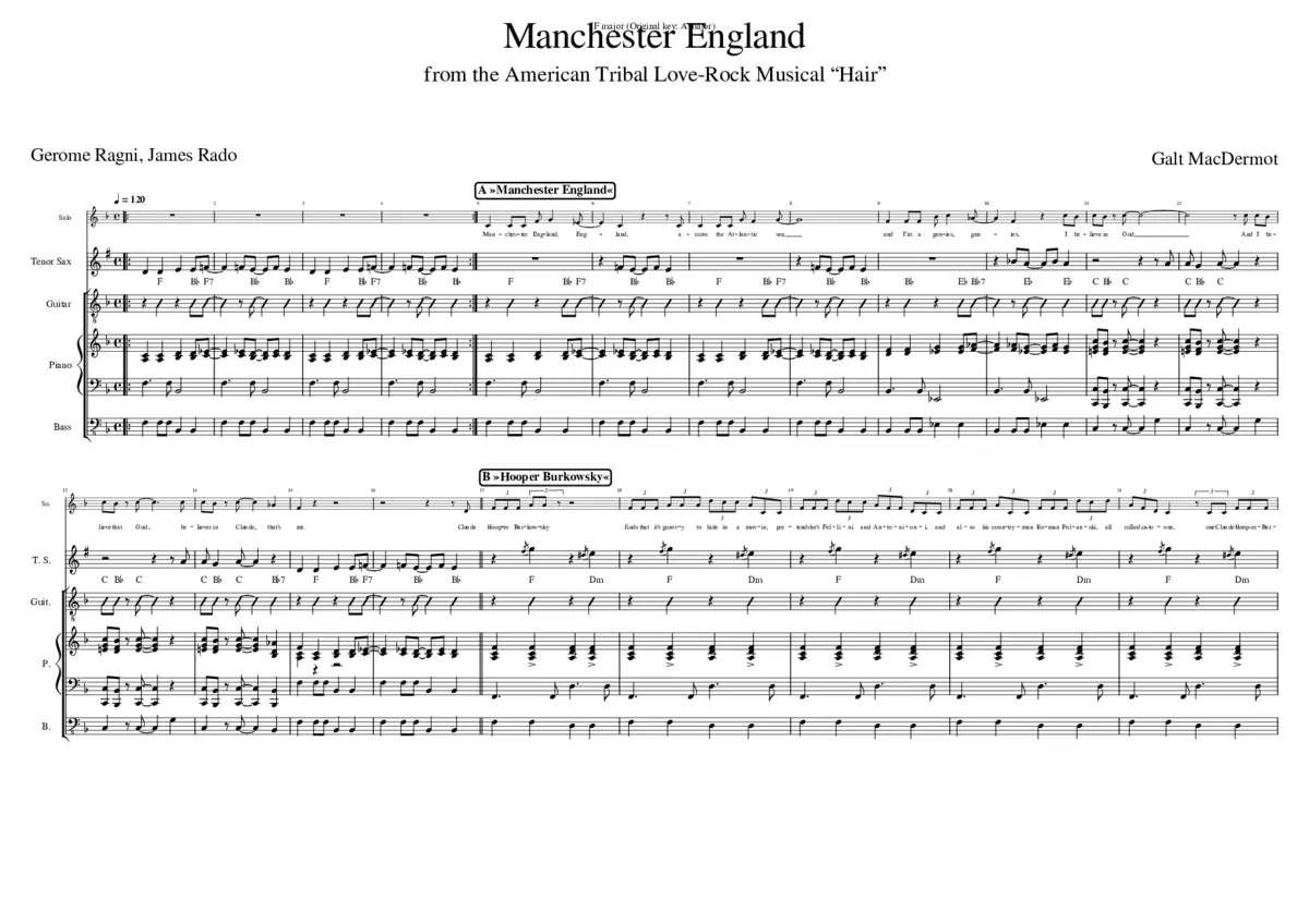 Musical Hair: Manchester England (arranged for small R&B band) - Page 1