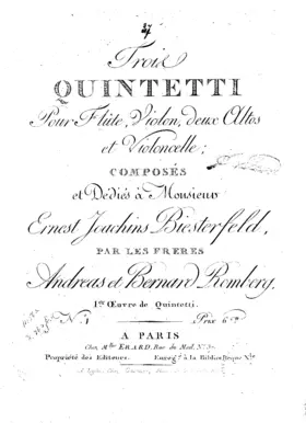 3 Quintets for Flute, Violin, 2 Violas and Cello