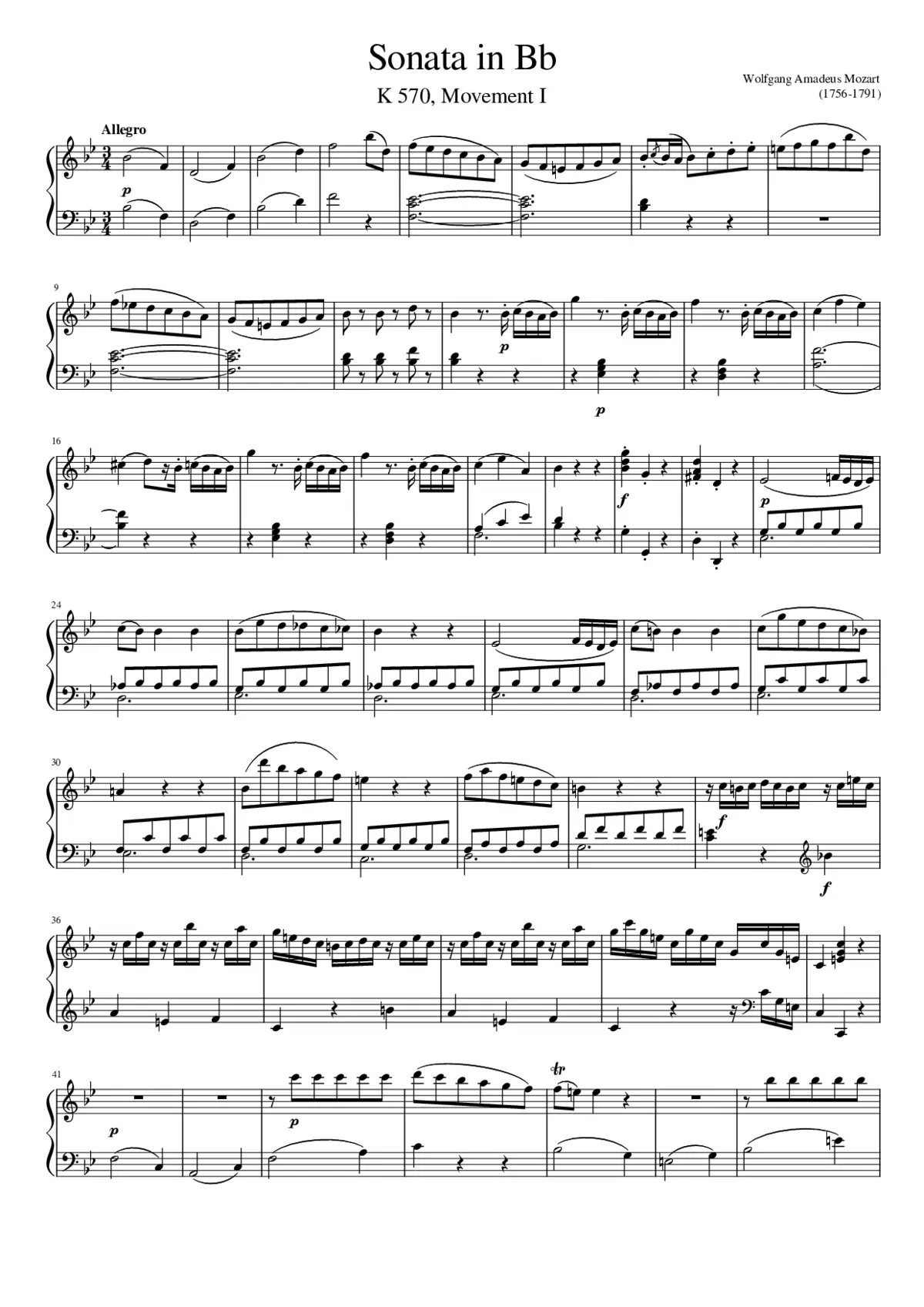 Piano Sonata No.17 in B-flat major K.570 - Page 1