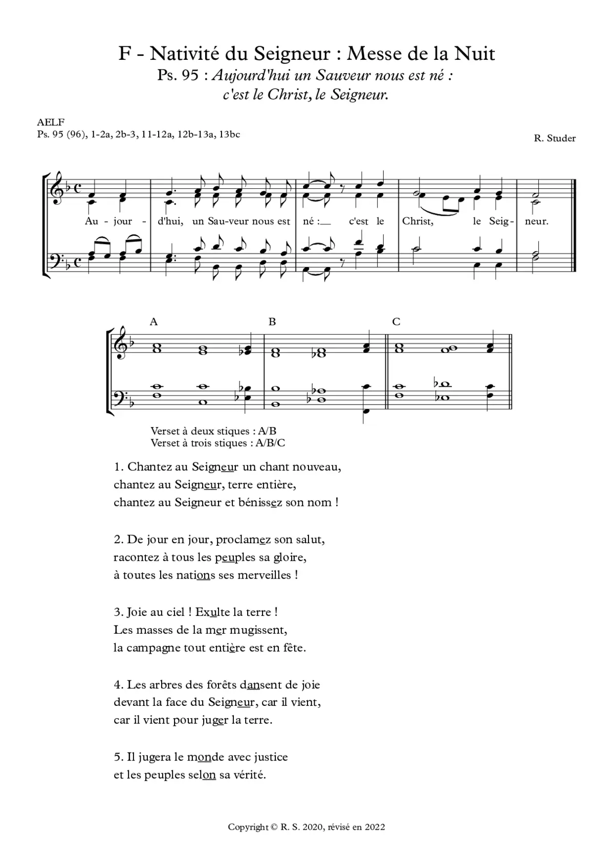 F - Nativité du Seigneur - Messe de la Nuit - Ps. 95 : Aujourd'hui un Sauveur nous est né - Page 1