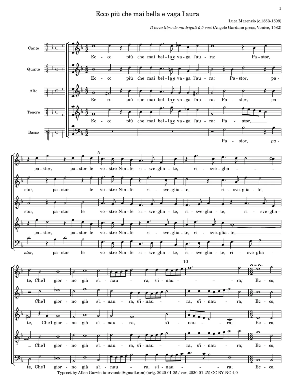 Ecco più che mai bella vaga l'aura - Page 1