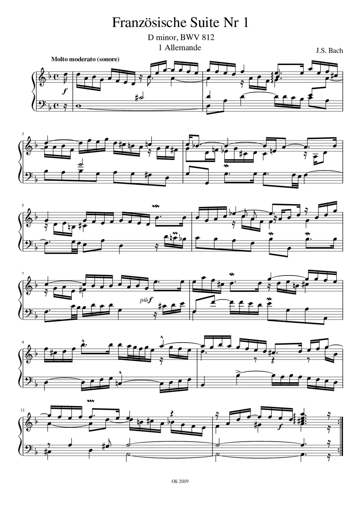 French Suite No.1 in D minor BWV 812 - Page 1