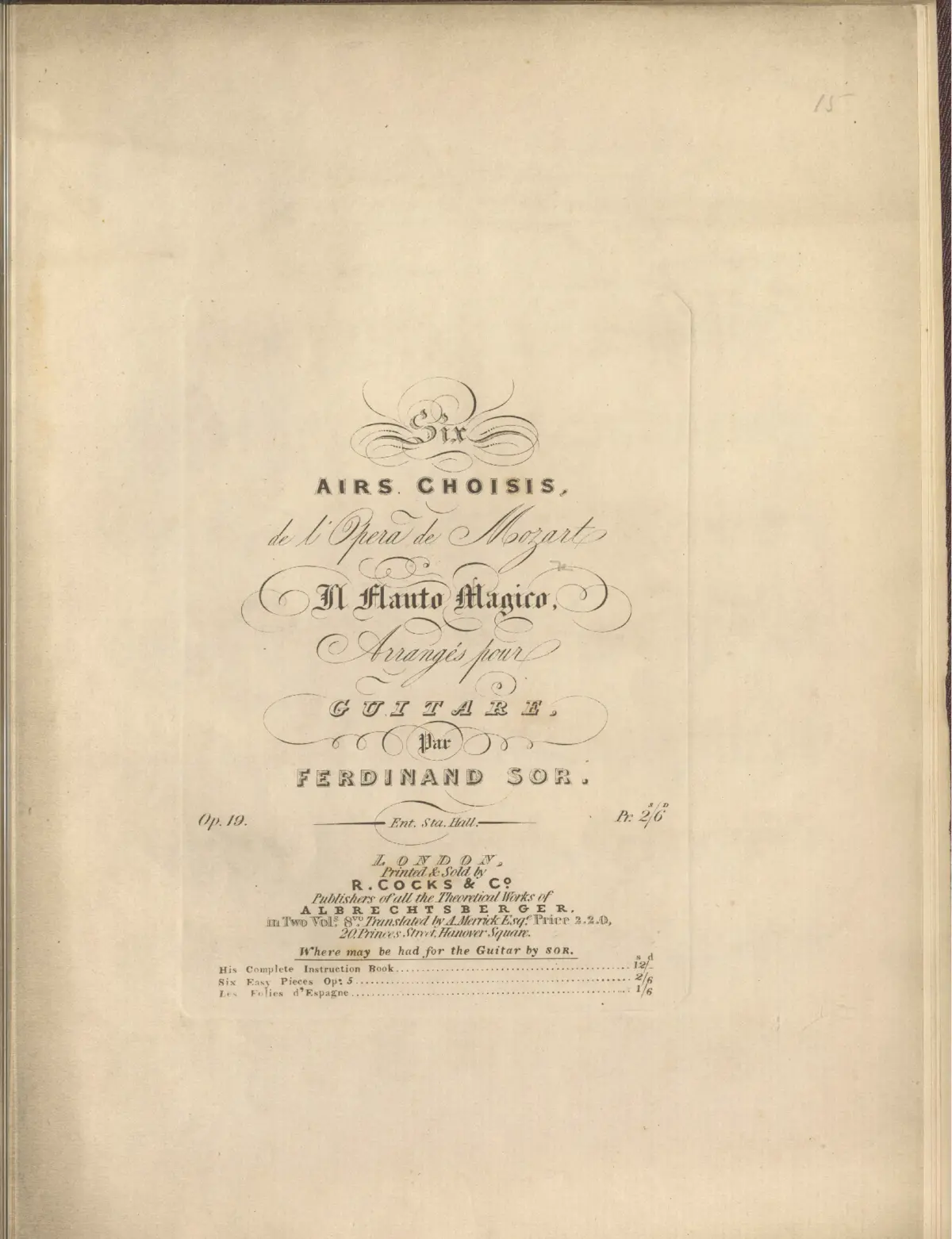Six airs choisis de l'opera de Mozart: Il flauto magico - Page 1