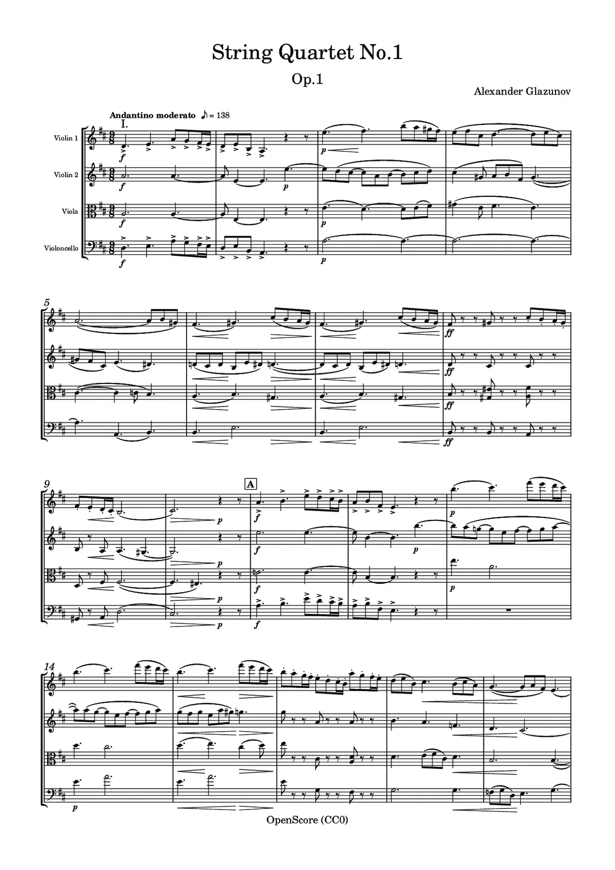String Quartet No.1, Op.1 - Page 1